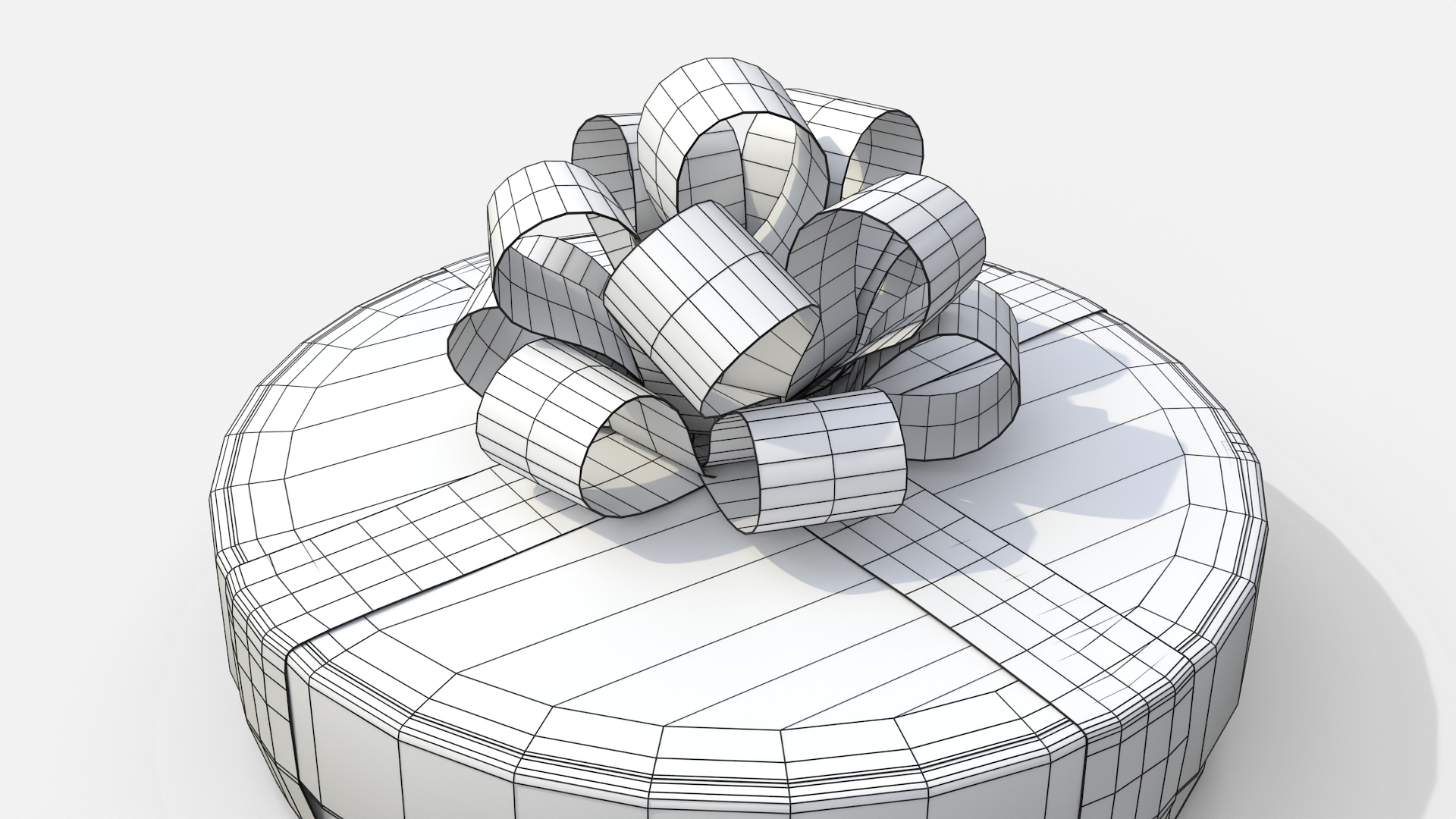 Gift Box - Flat Round with Tied Ribbon Rosette 3D Model
