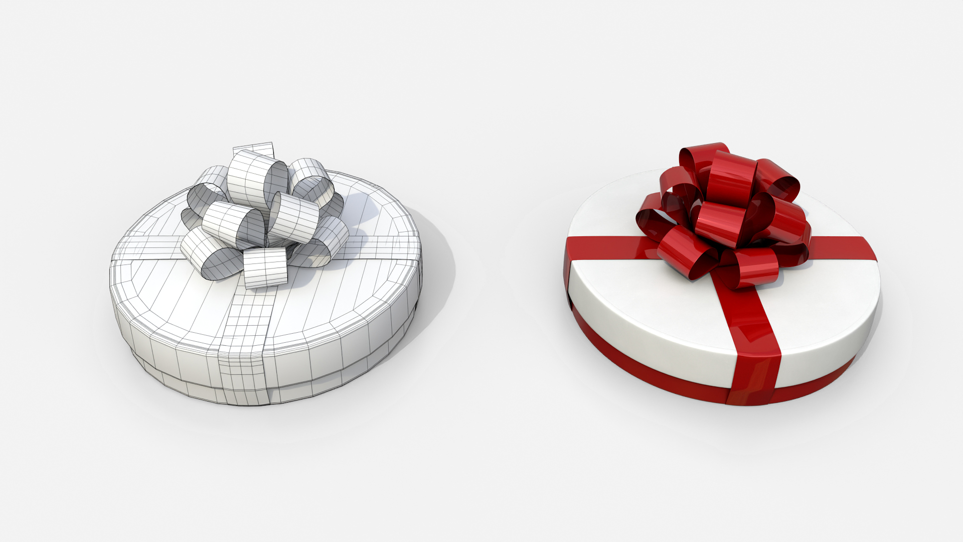 Gift Box - Flat Round with Tied Ribbon Rosette 3D Model