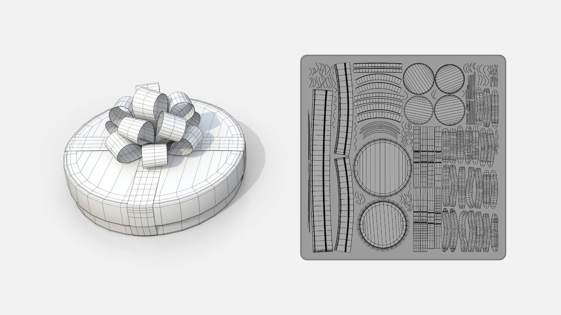 Gift Box - Flat Round with Tied Ribbon Rosette 3D Model