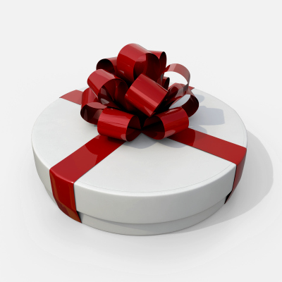 Gift Box - Flat Round with Tied Ribbon Rosette