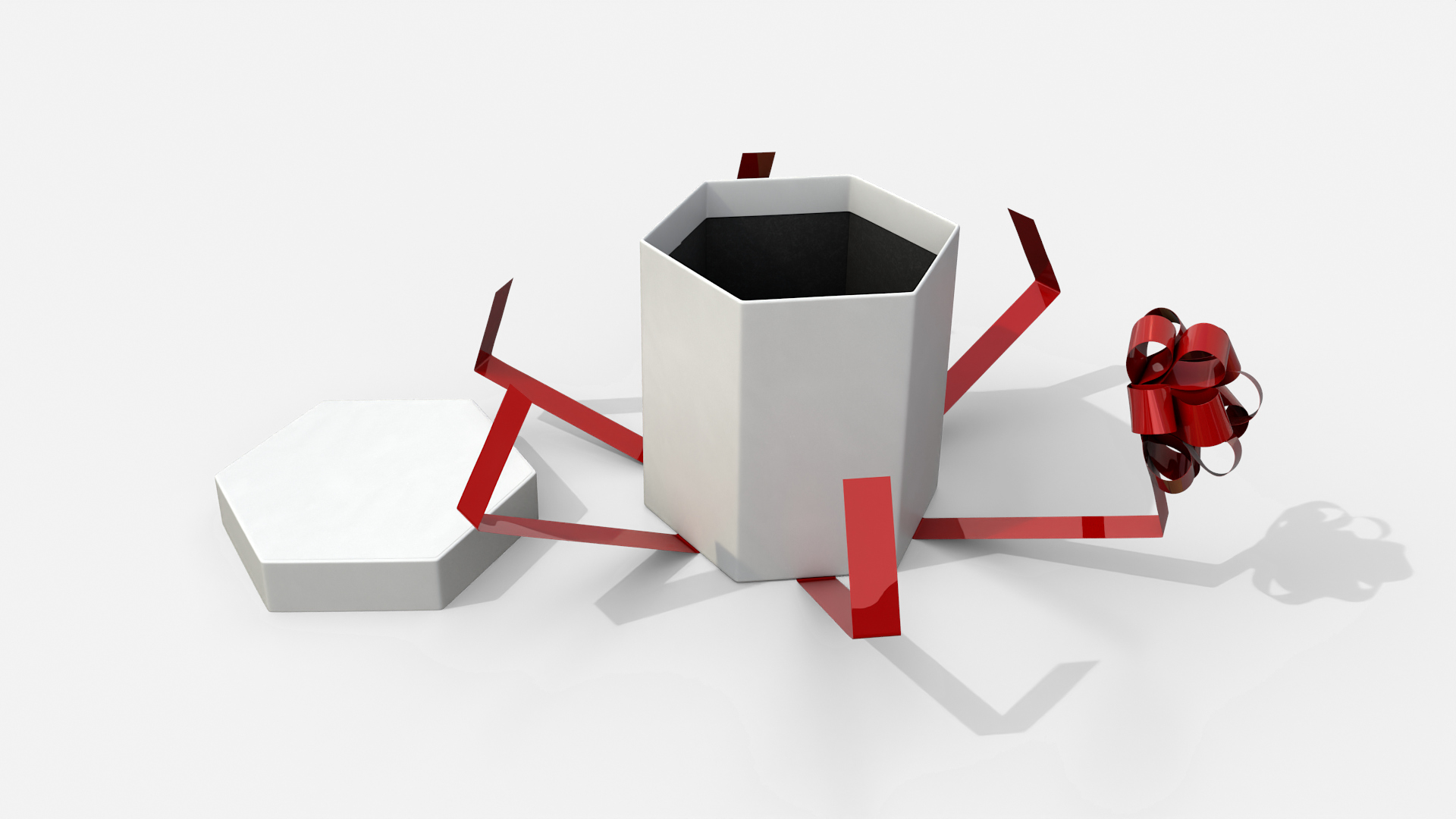 Gift Box - Hexagon with Tied Ribbon Rosette 3D Model