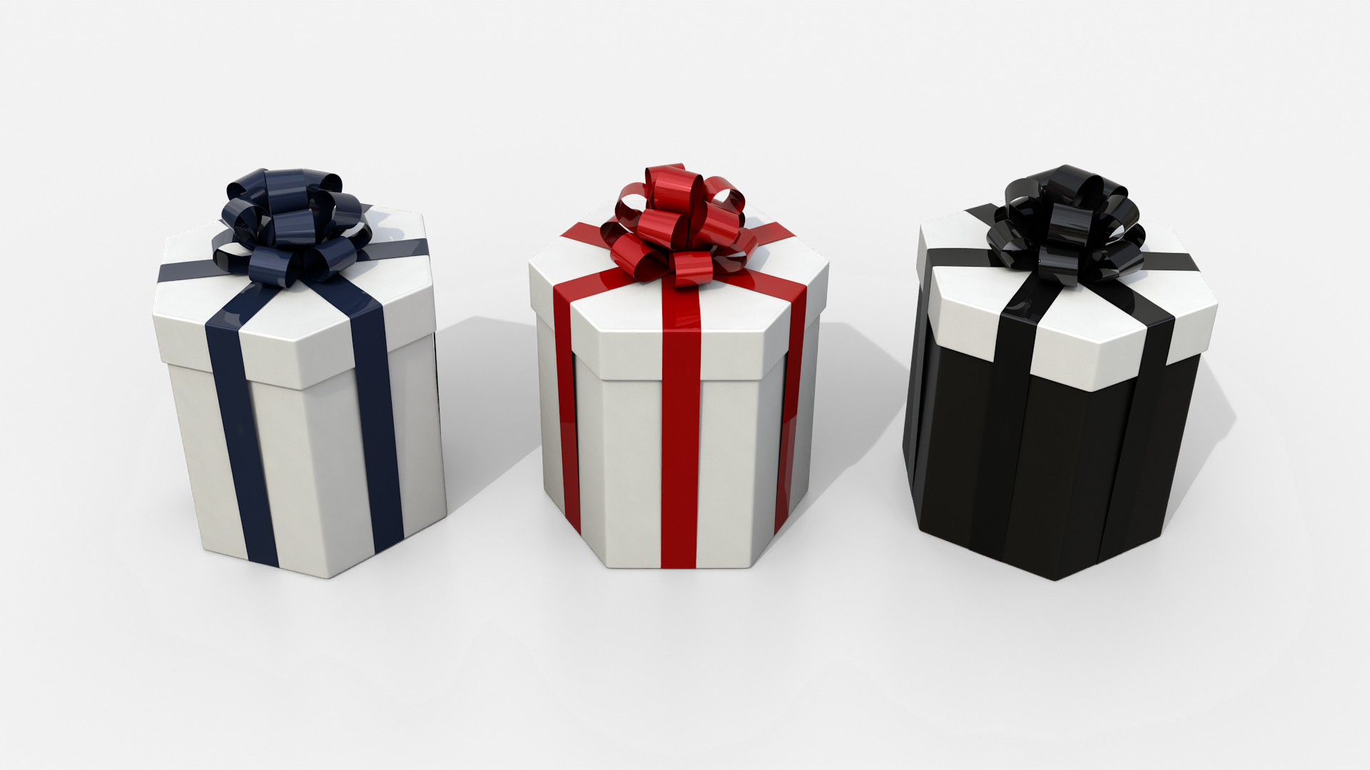 Gift Box - Hexagon with Tied Ribbon Rosette 3D Model