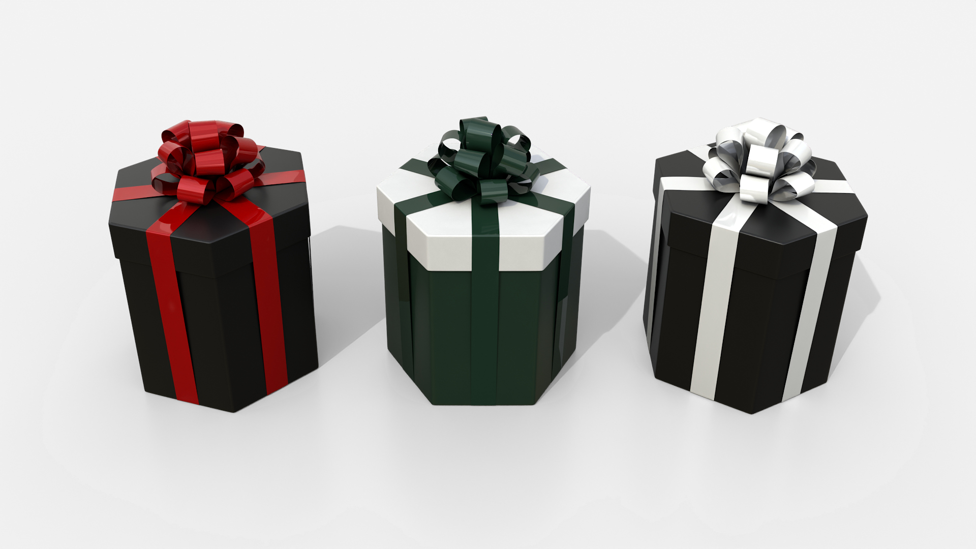 Gift Box - Hexagon with Tied Ribbon Rosette 3D Model