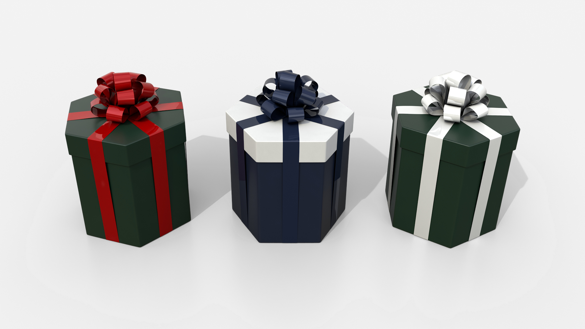 Gift Box - Hexagon with Tied Ribbon Rosette 3D Model
