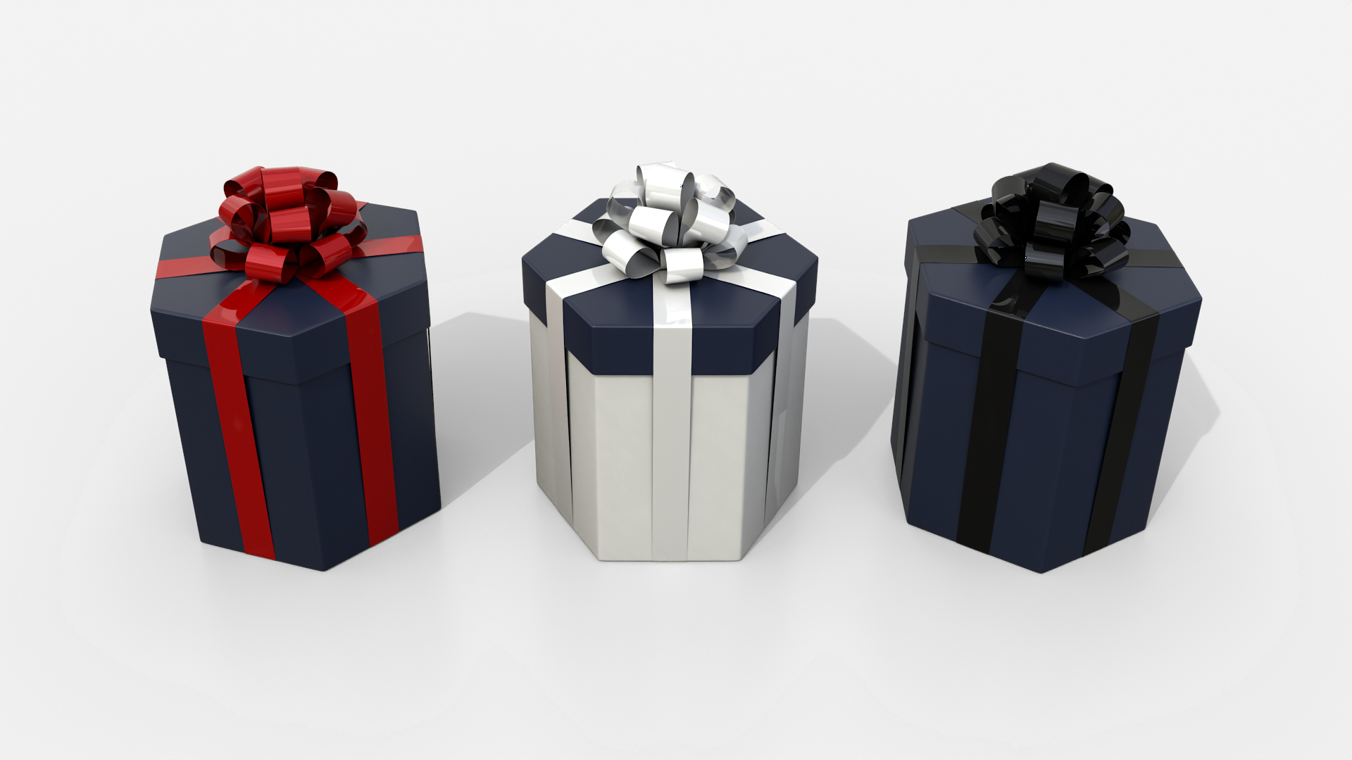 Gift Box - Hexagon with Tied Ribbon Rosette 3D Model