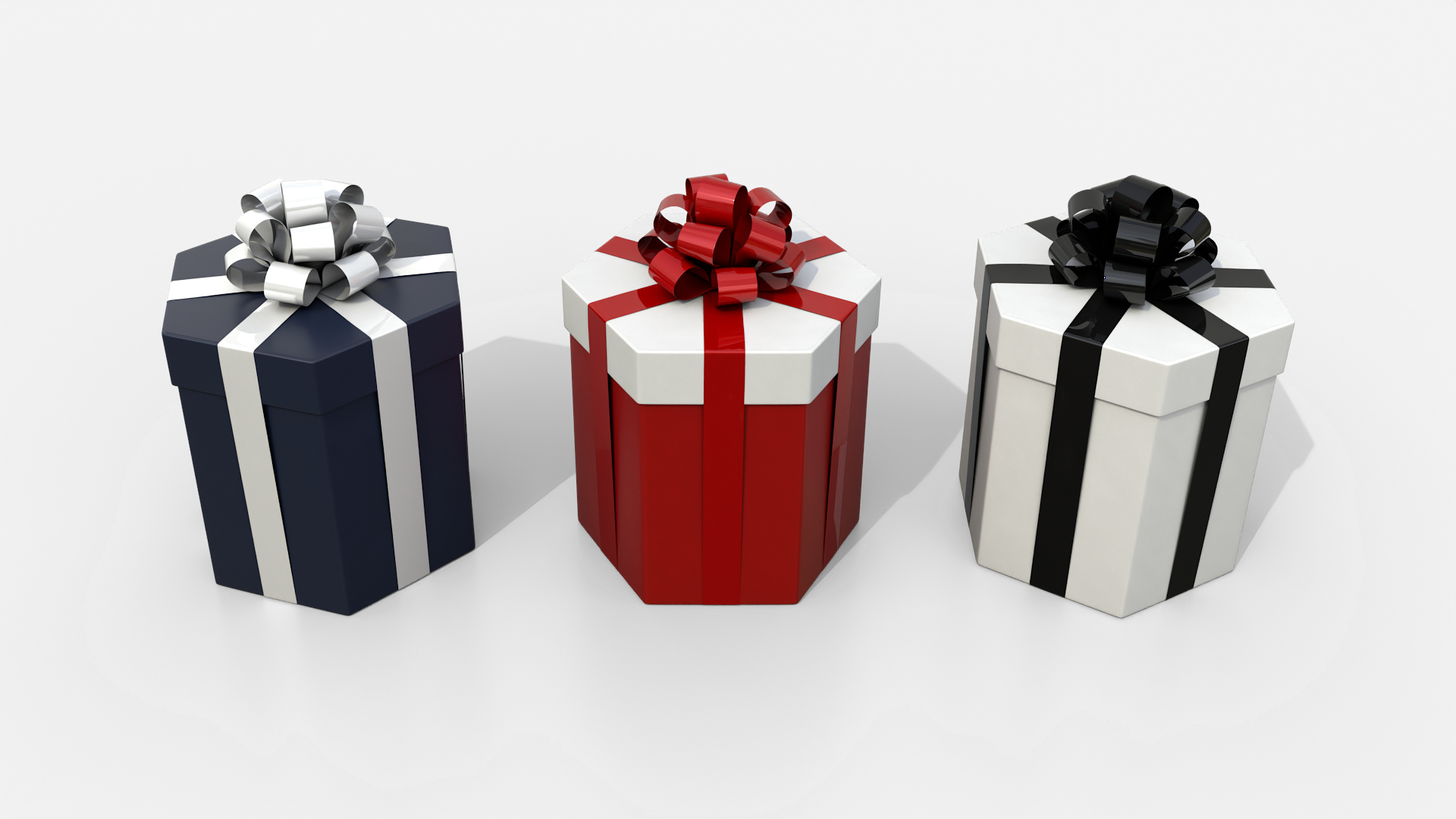 Gift Box - Hexagon with Tied Ribbon Rosette 3D Model