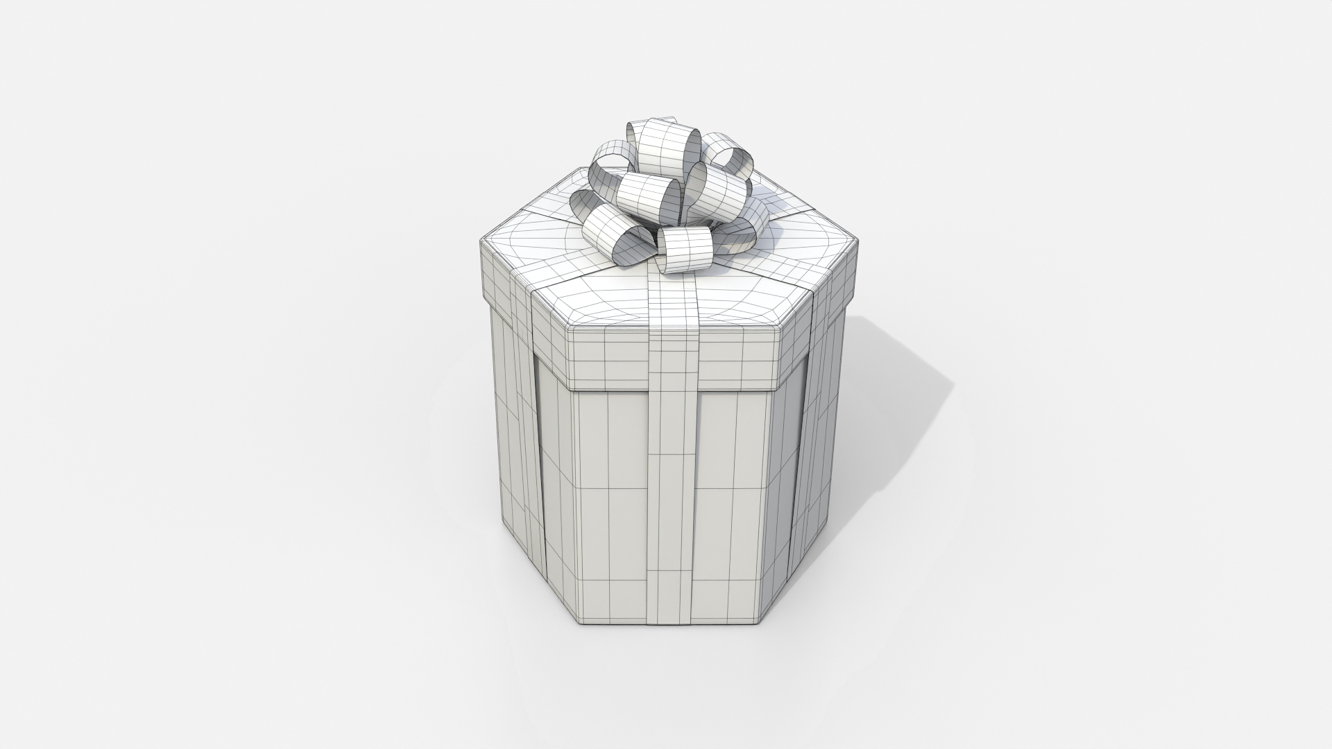 Gift Box - Hexagon with Tied Ribbon Rosette 3D Model