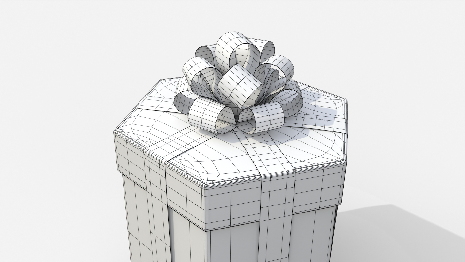 Gift Box - Hexagon with Tied Ribbon Rosette 3D Model