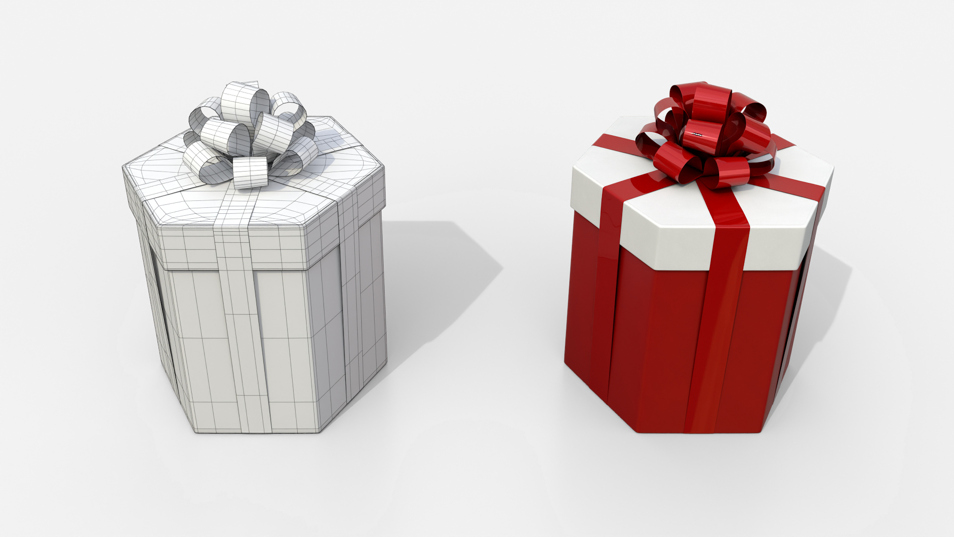 Gift Box - Hexagon with Tied Ribbon Rosette 3D Model
