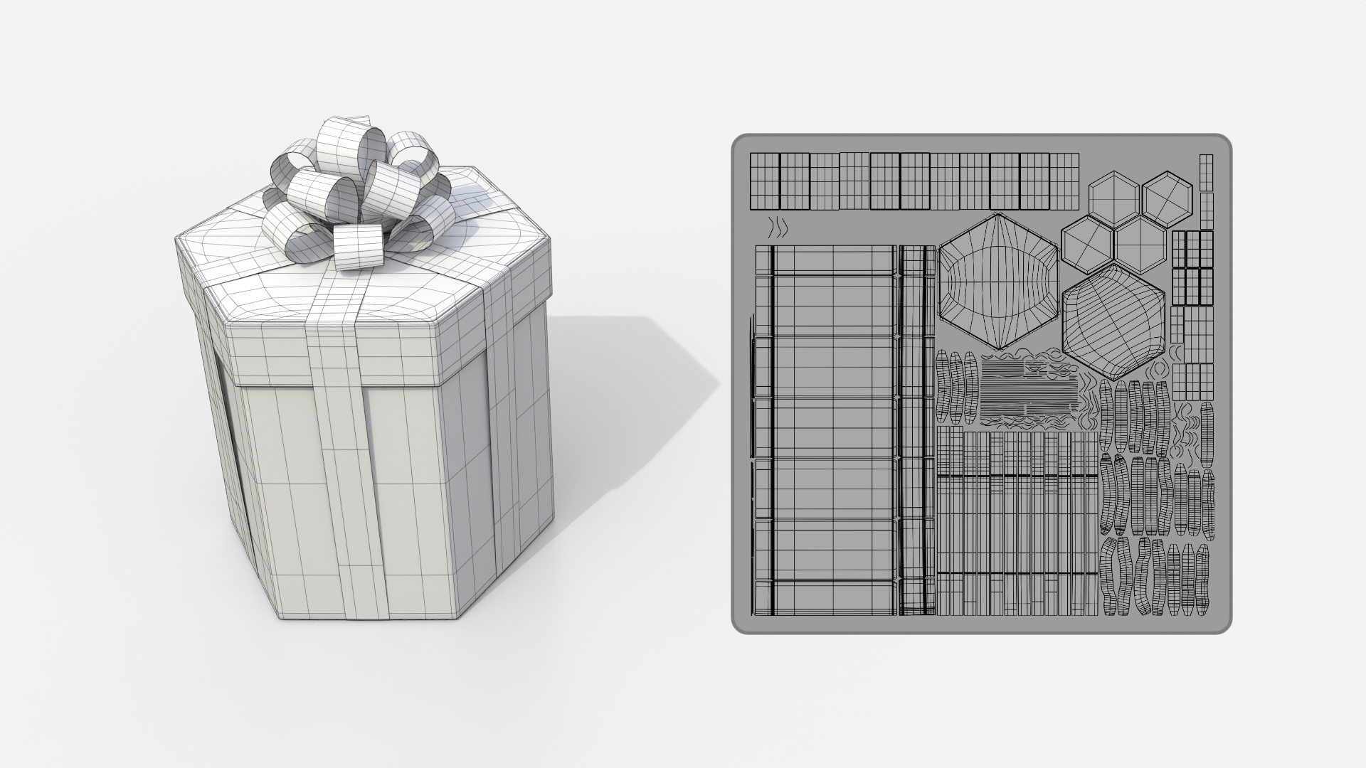 Gift Box - Hexagon with Tied Ribbon Rosette 3D Model