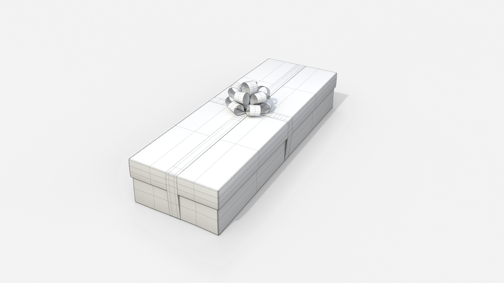 Gift Box - Long Rectangular with Tied Ribbon Rosette 3D Model