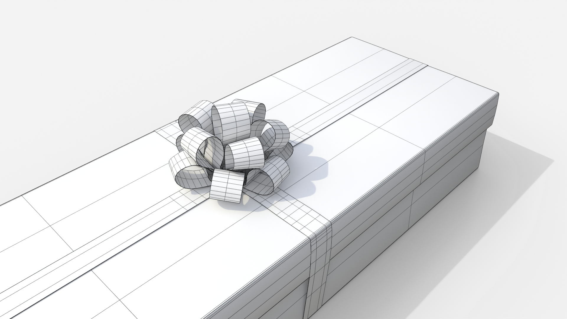 Gift Box - Long Rectangular with Tied Ribbon Rosette 3D Model