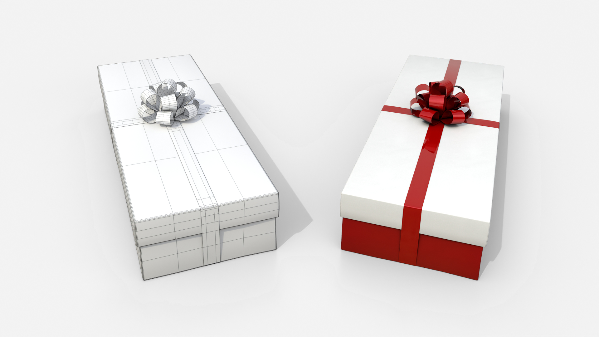 Gift Box - Long Rectangular with Tied Ribbon Rosette 3D Model
