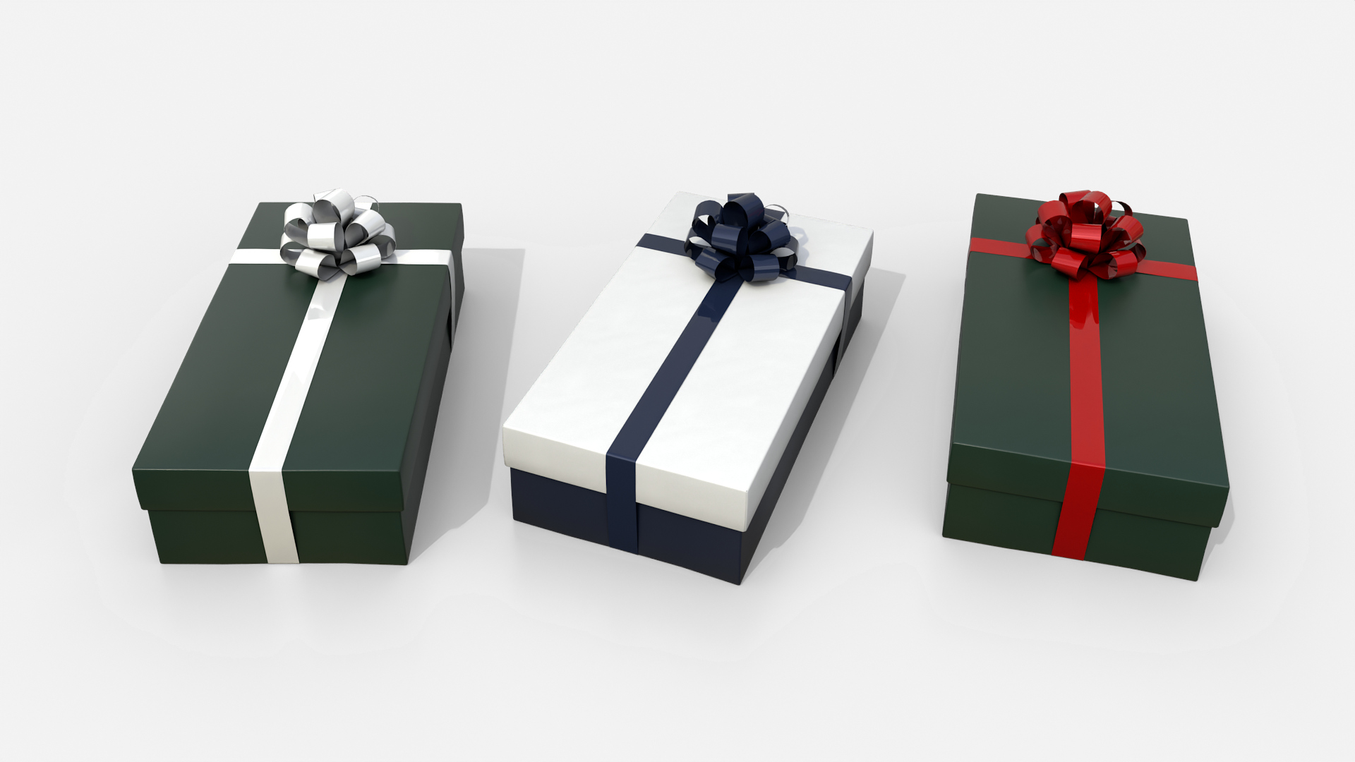 Gift Box - Low Rectangular with Tied Ribbon Rosette 3D Model