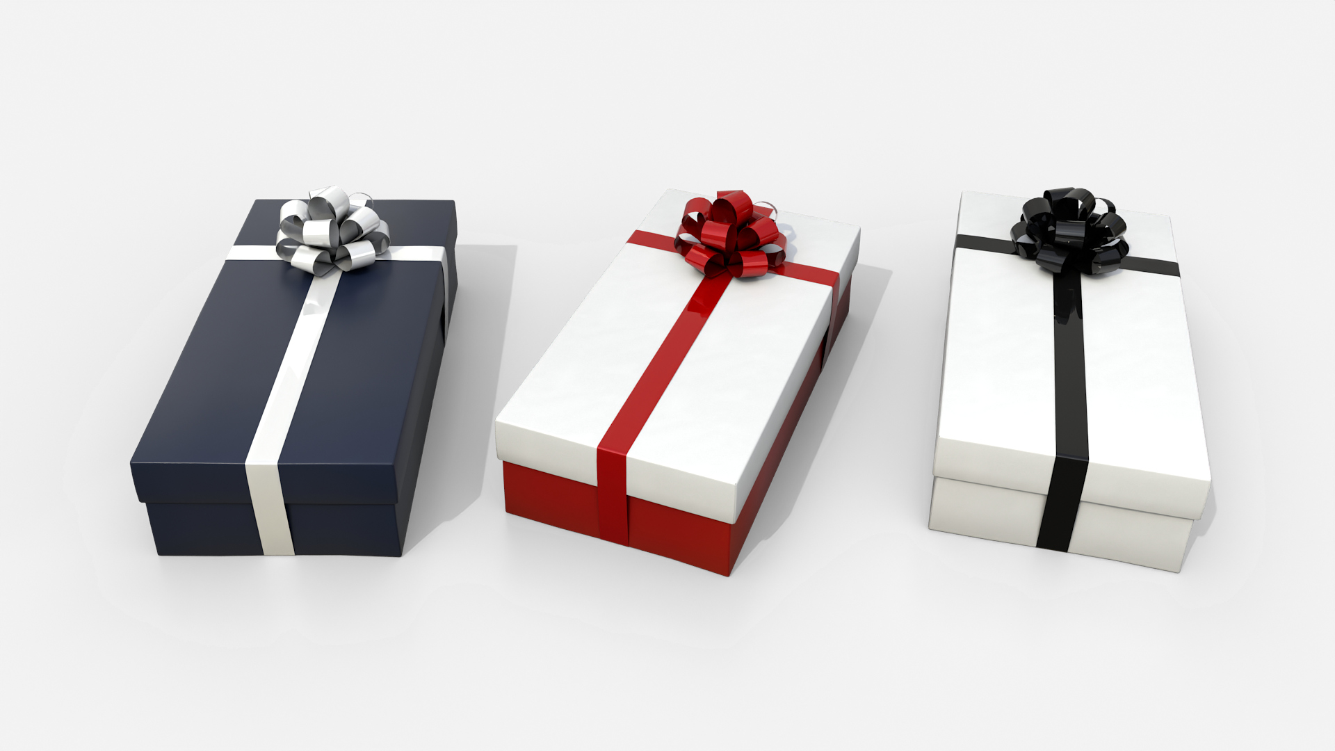 Gift Box - Low Rectangular with Tied Ribbon Rosette 3D Model