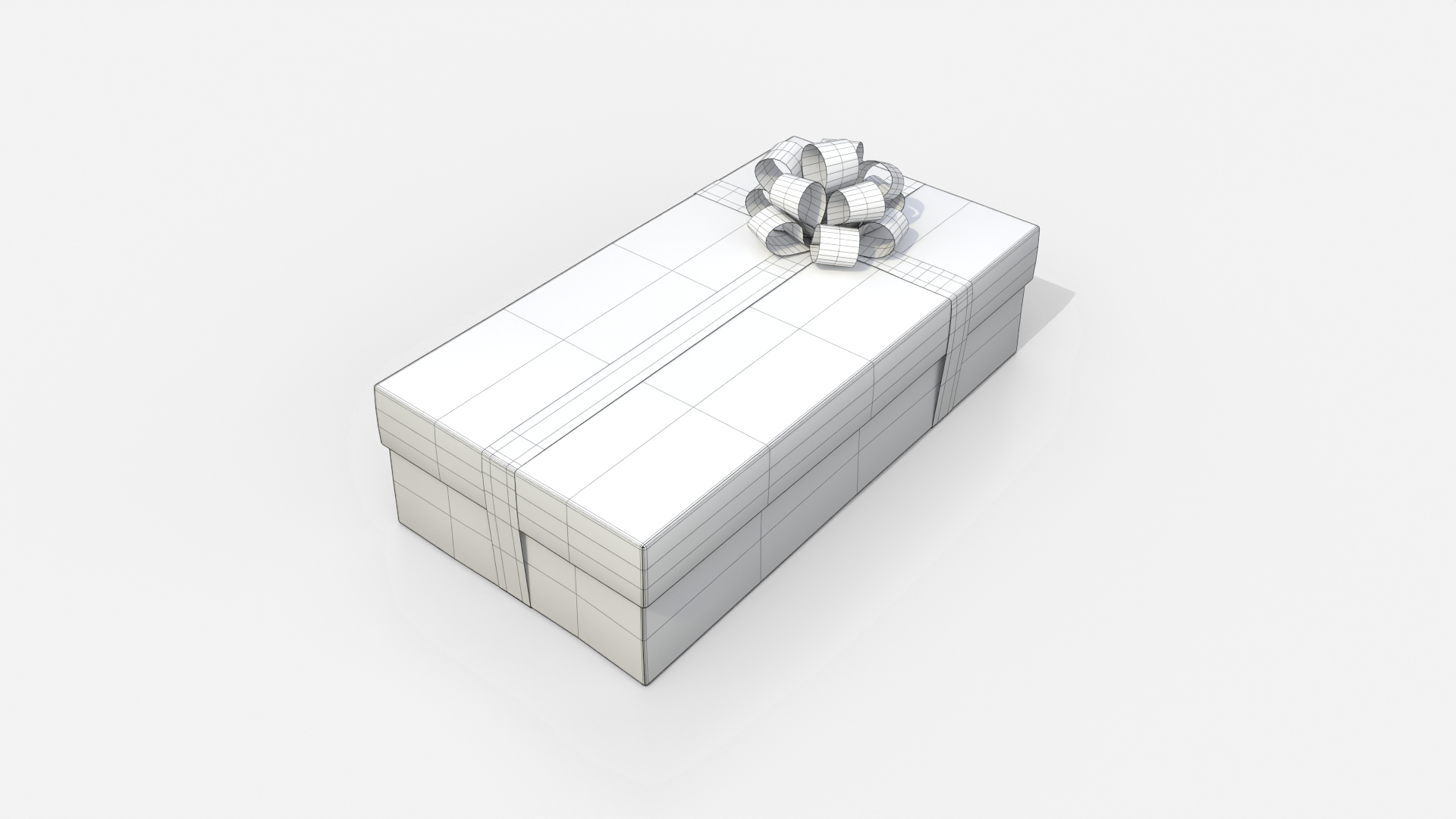 Gift Box - Low Rectangular with Tied Ribbon Rosette 3D Model
