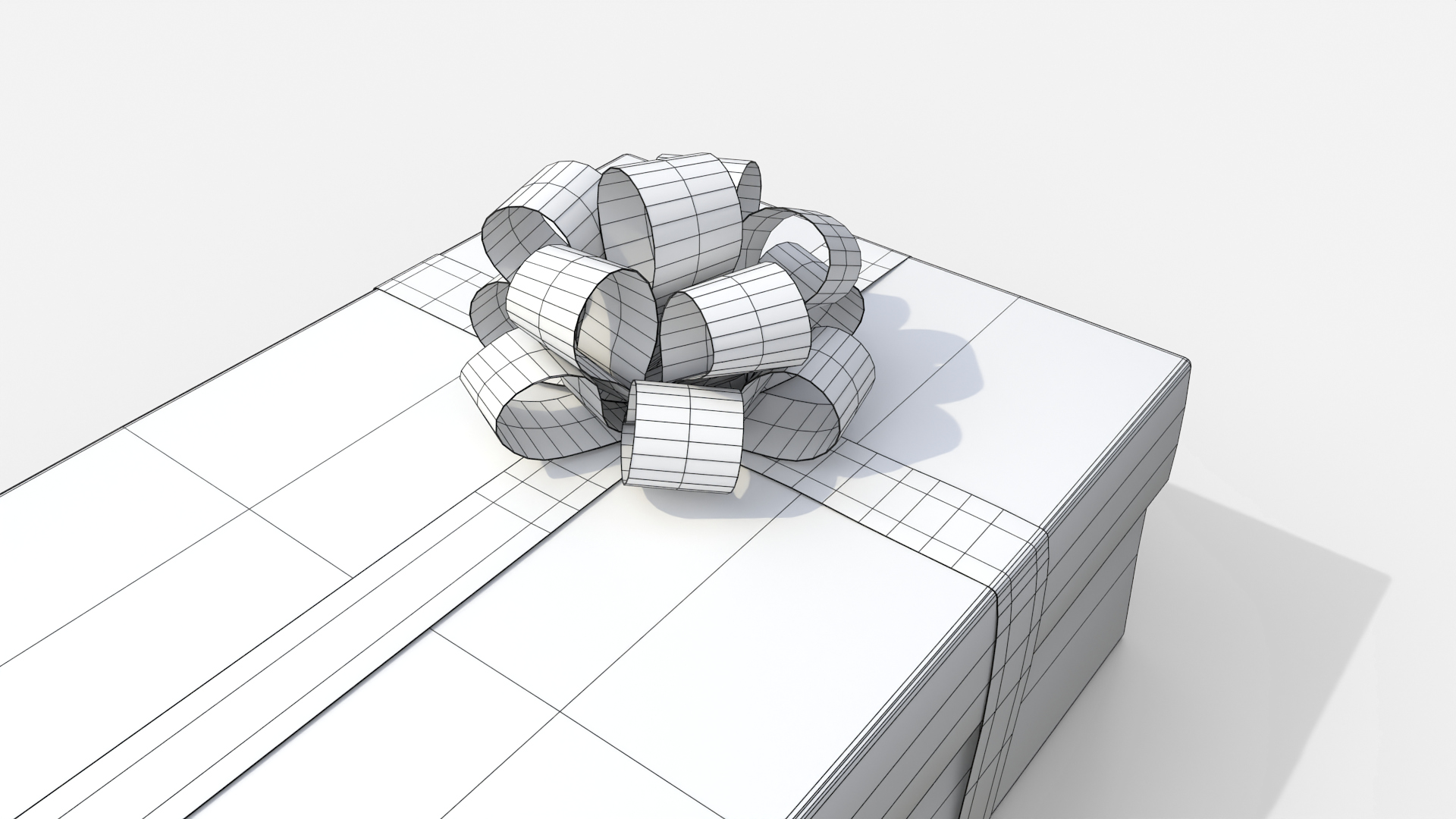 Gift Box - Low Rectangular with Tied Ribbon Rosette 3D Model