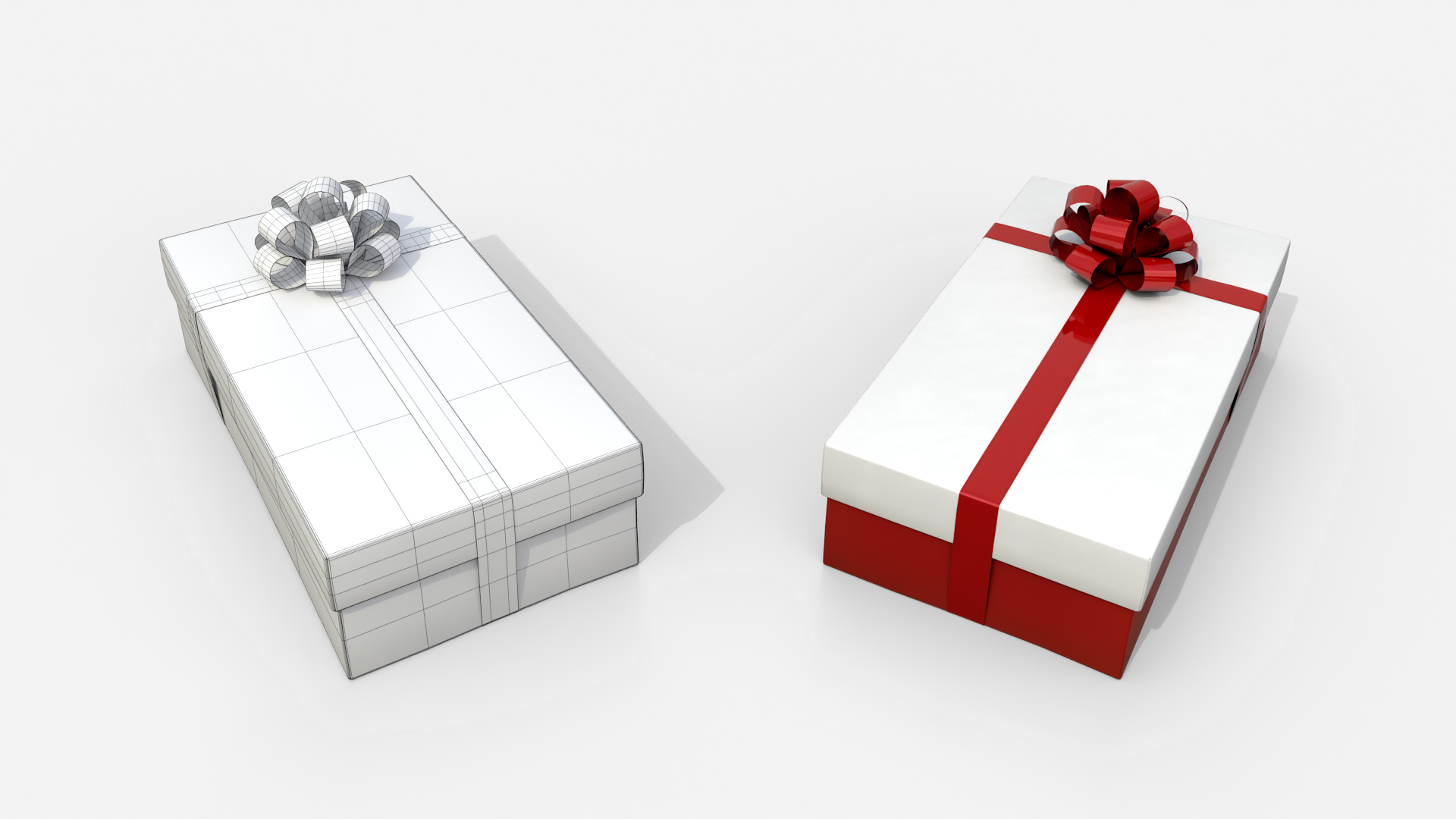 Gift Box - Low Rectangular with Tied Ribbon Rosette 3D Model