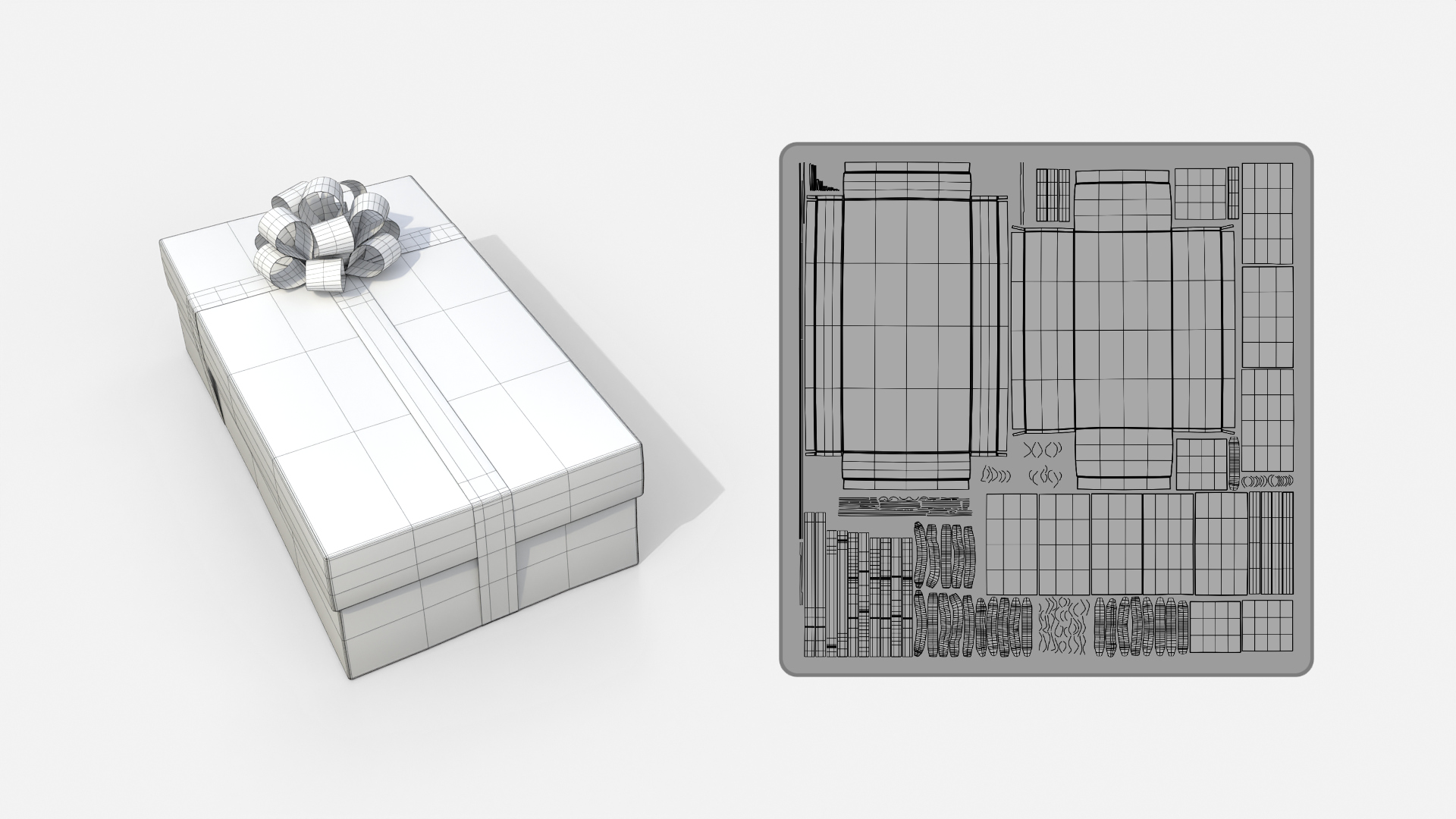 Gift Box - Low Rectangular with Tied Ribbon Rosette 3D Model