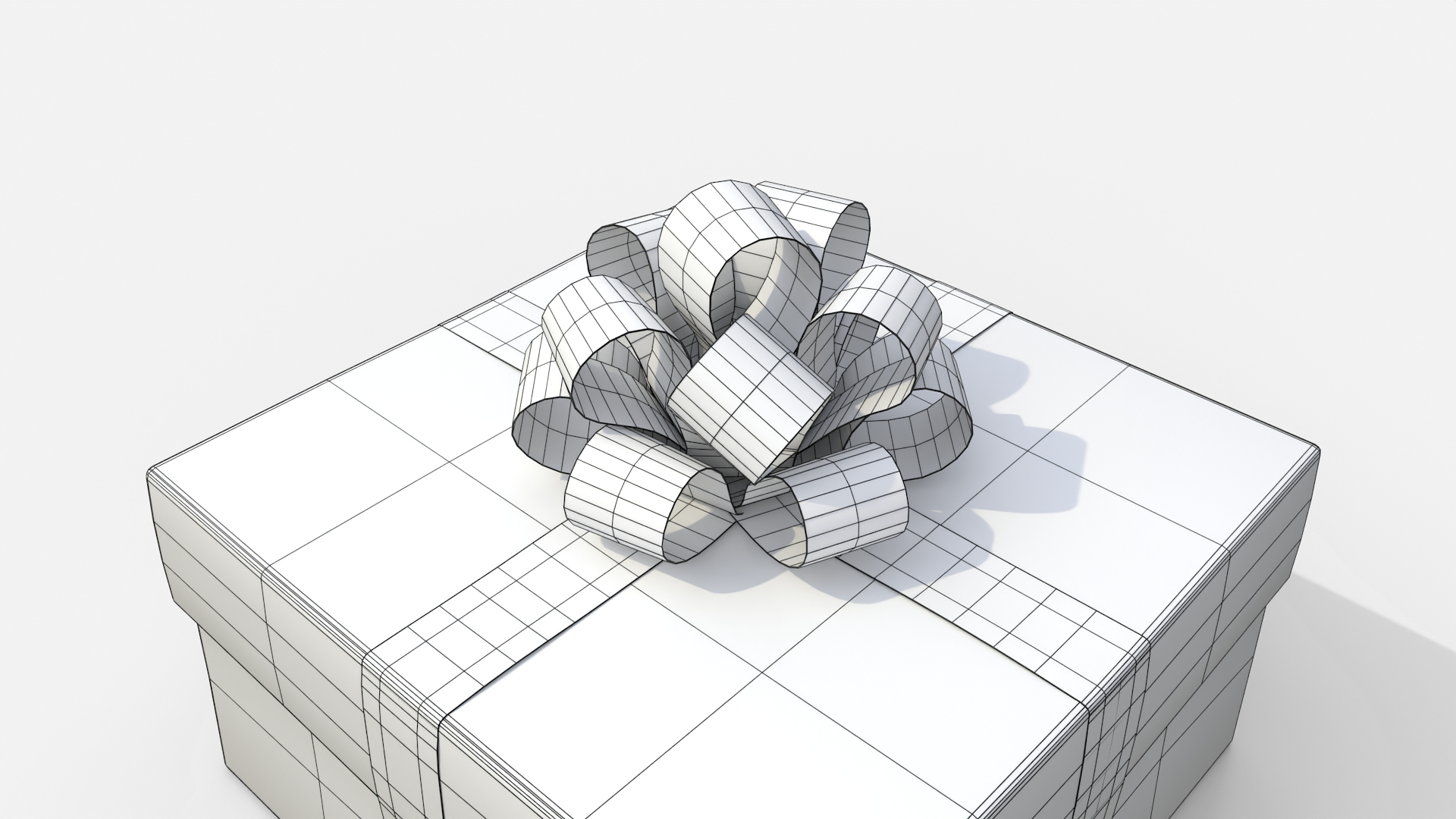 Gift Box - Low Regular with Tied Ribbon Rosette 3D Model