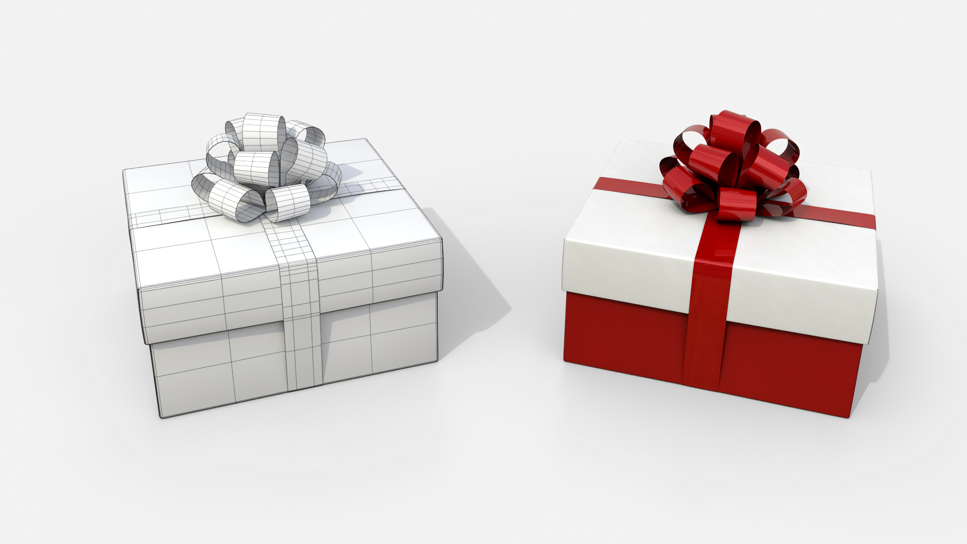 Gift Box - Low Regular with Tied Ribbon Rosette 3D Model