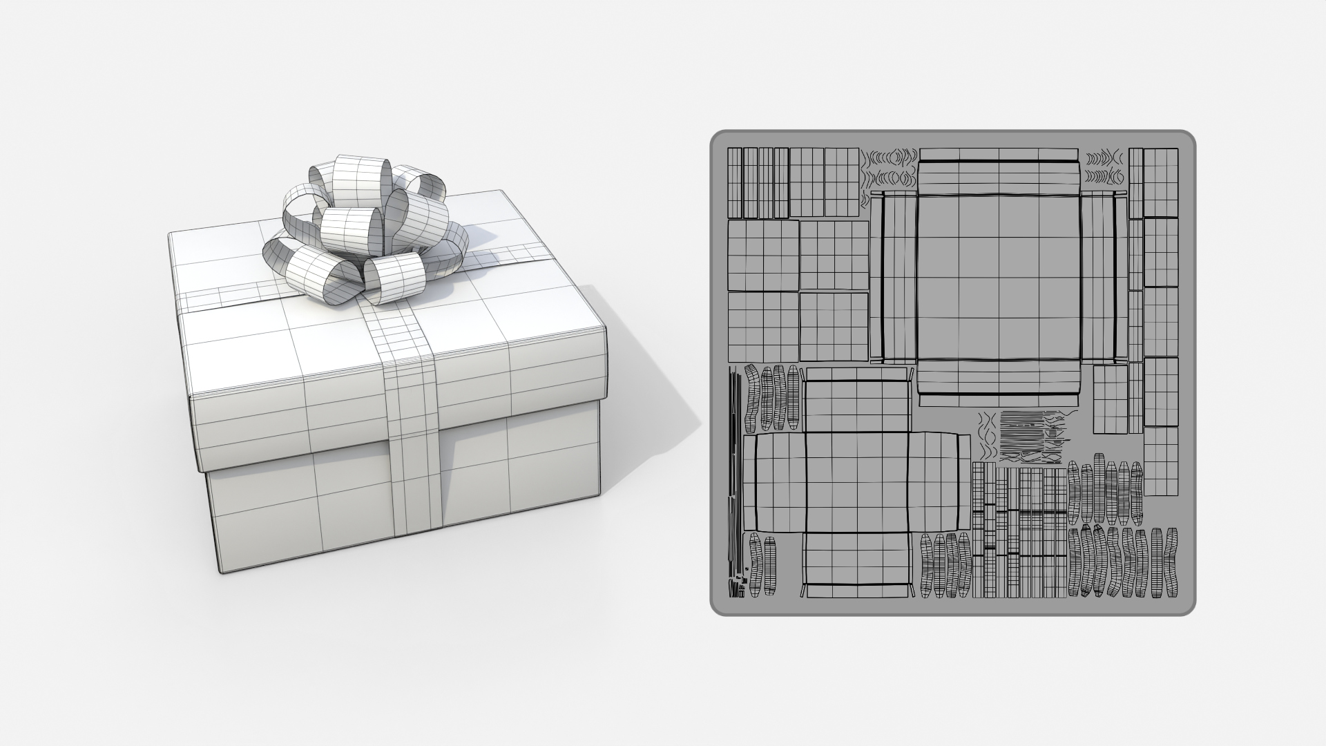 Gift Box - Low Regular with Tied Ribbon Rosette 3D Model