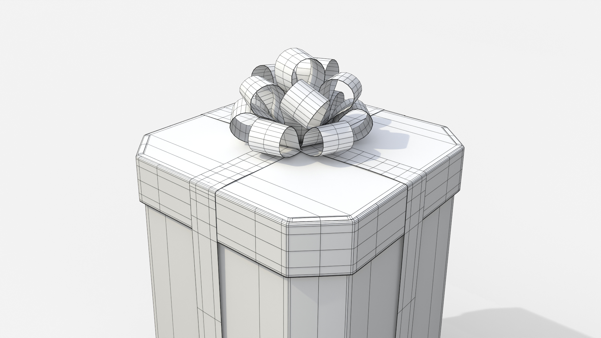 Gift Box - Tall Beveled Edge with Tied Ribbon Rosette 3D Model