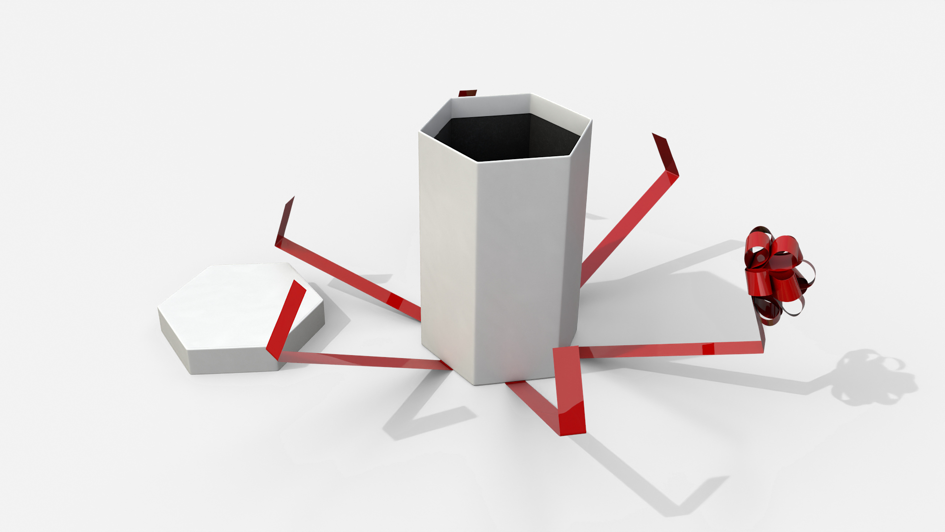 Gift Box - Tall Hexagon with Tied Ribbon Rosette 3D Model