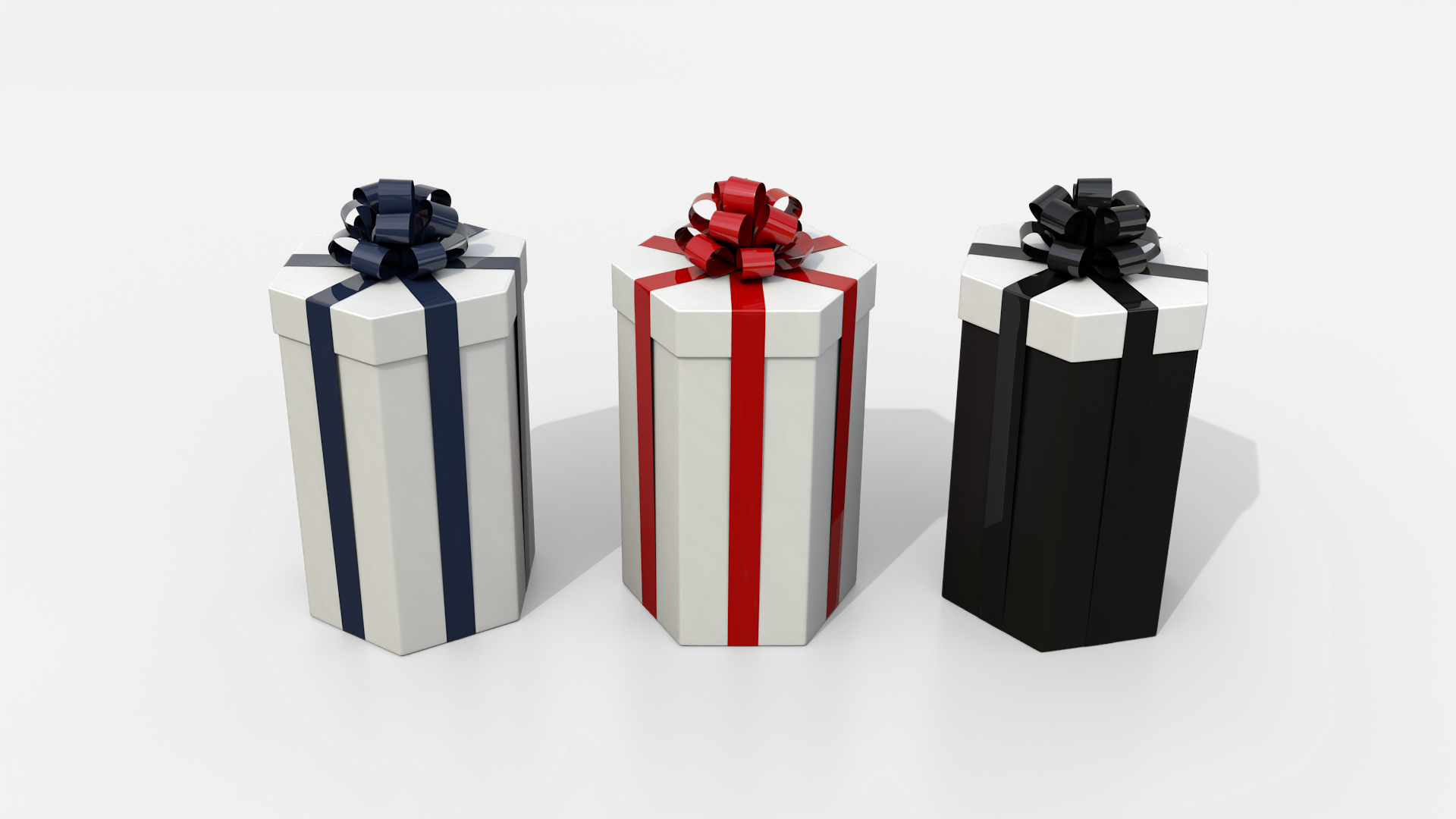 Gift Box - Tall Hexagon with Tied Ribbon Rosette 3D Model
