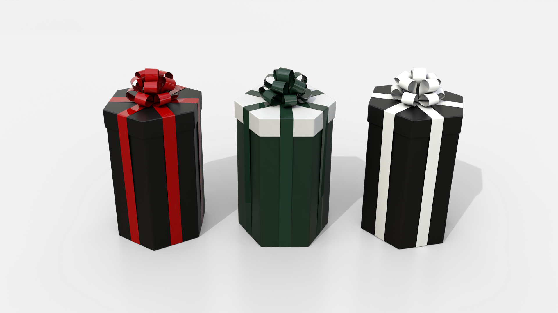 Gift Box - Tall Hexagon with Tied Ribbon Rosette 3D Model