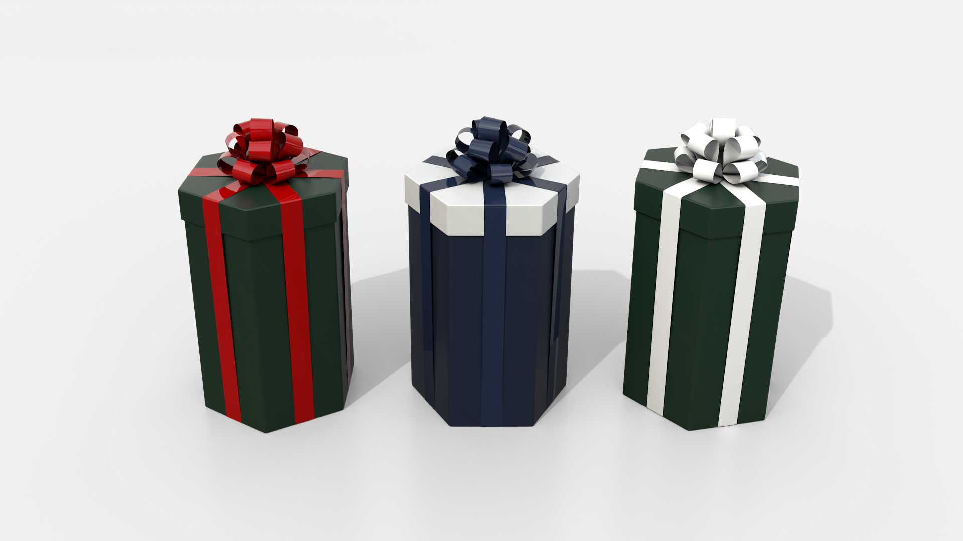 Gift Box - Tall Hexagon with Tied Ribbon Rosette 3D Model