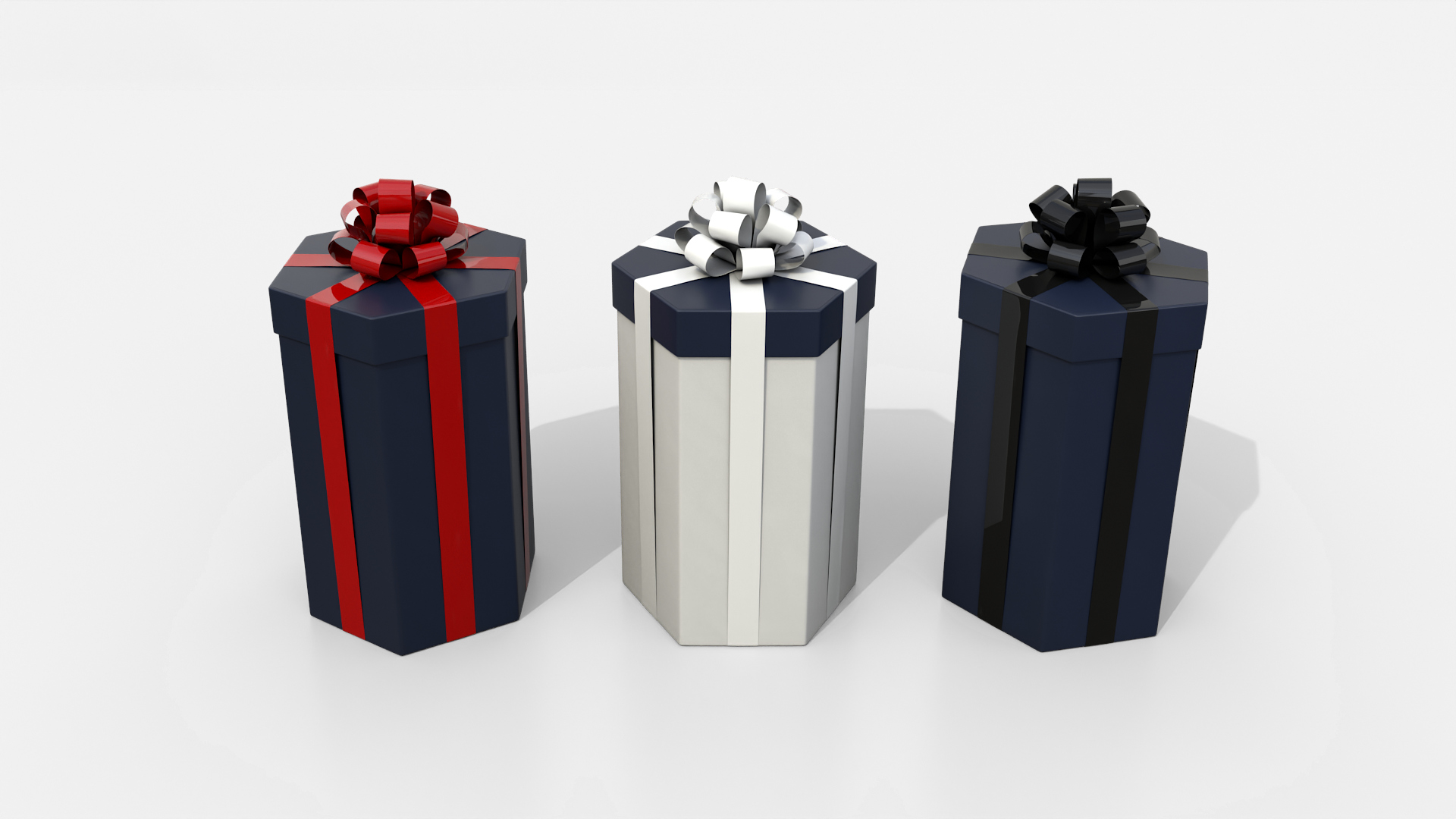 Gift Box - Tall Hexagon with Tied Ribbon Rosette 3D Model