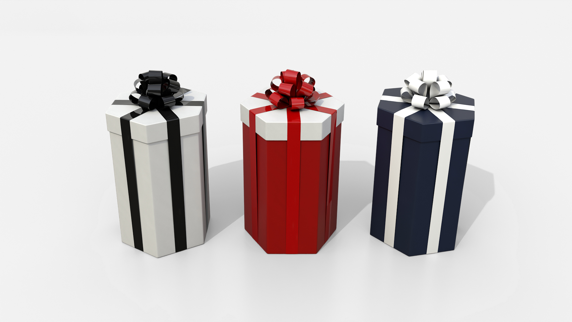 Gift Box - Tall Hexagon with Tied Ribbon Rosette 3D Model