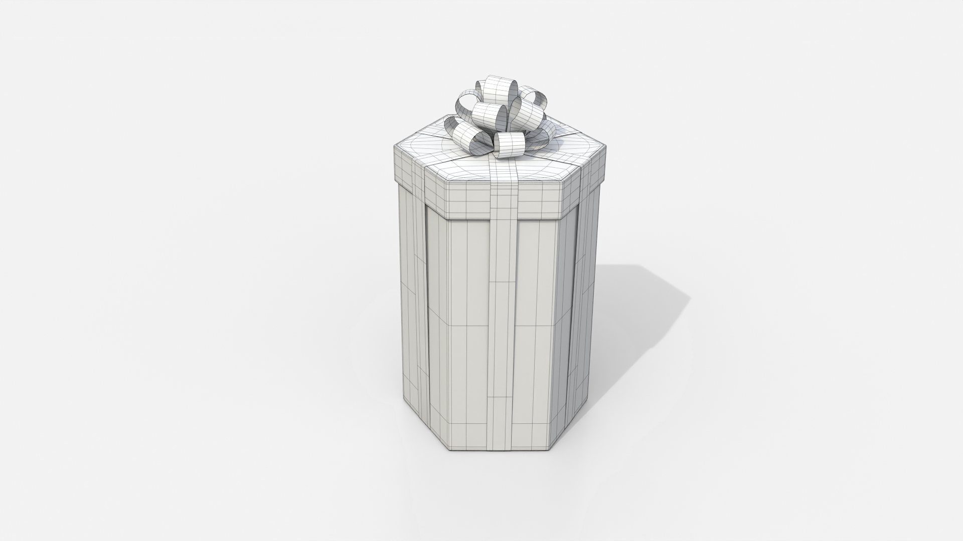 Gift Box - Tall Hexagon with Tied Ribbon Rosette 3D Model