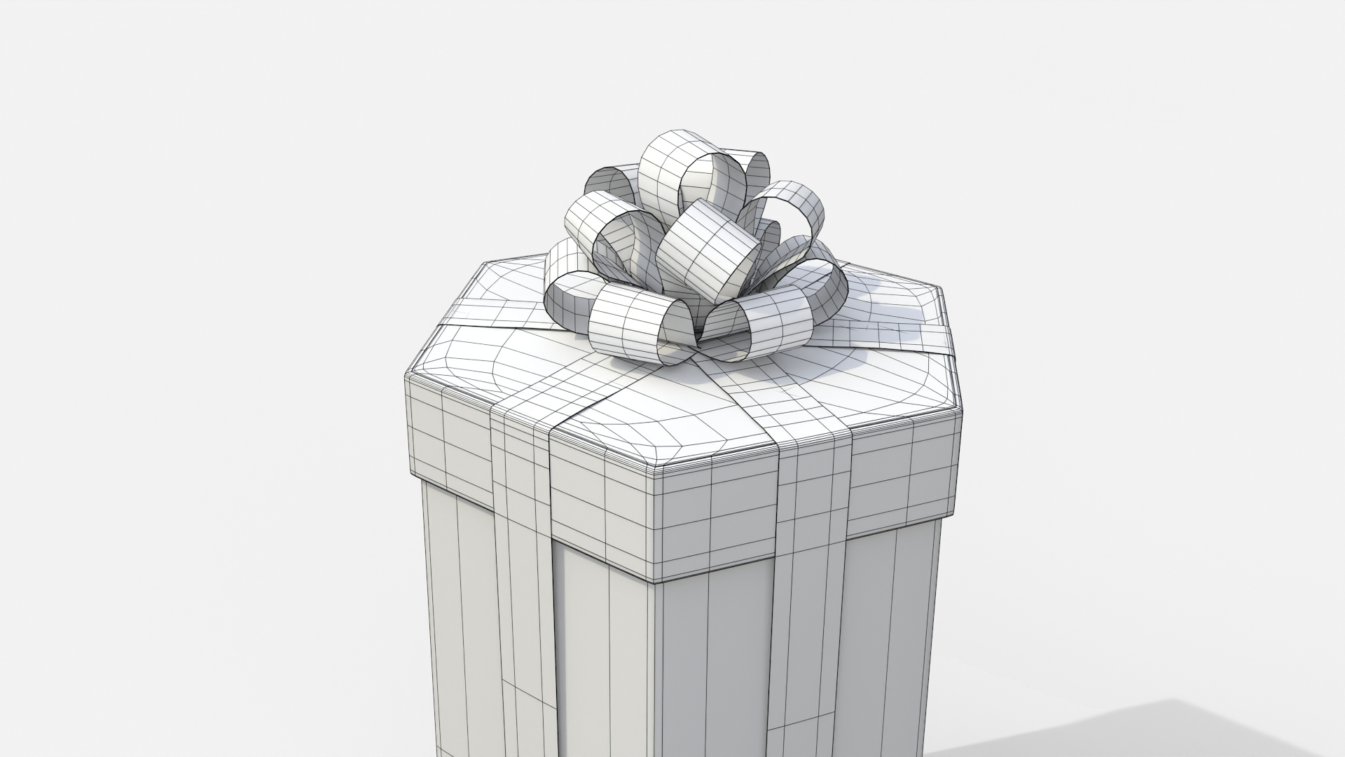 Gift Box - Tall Hexagon with Tied Ribbon Rosette 3D Model