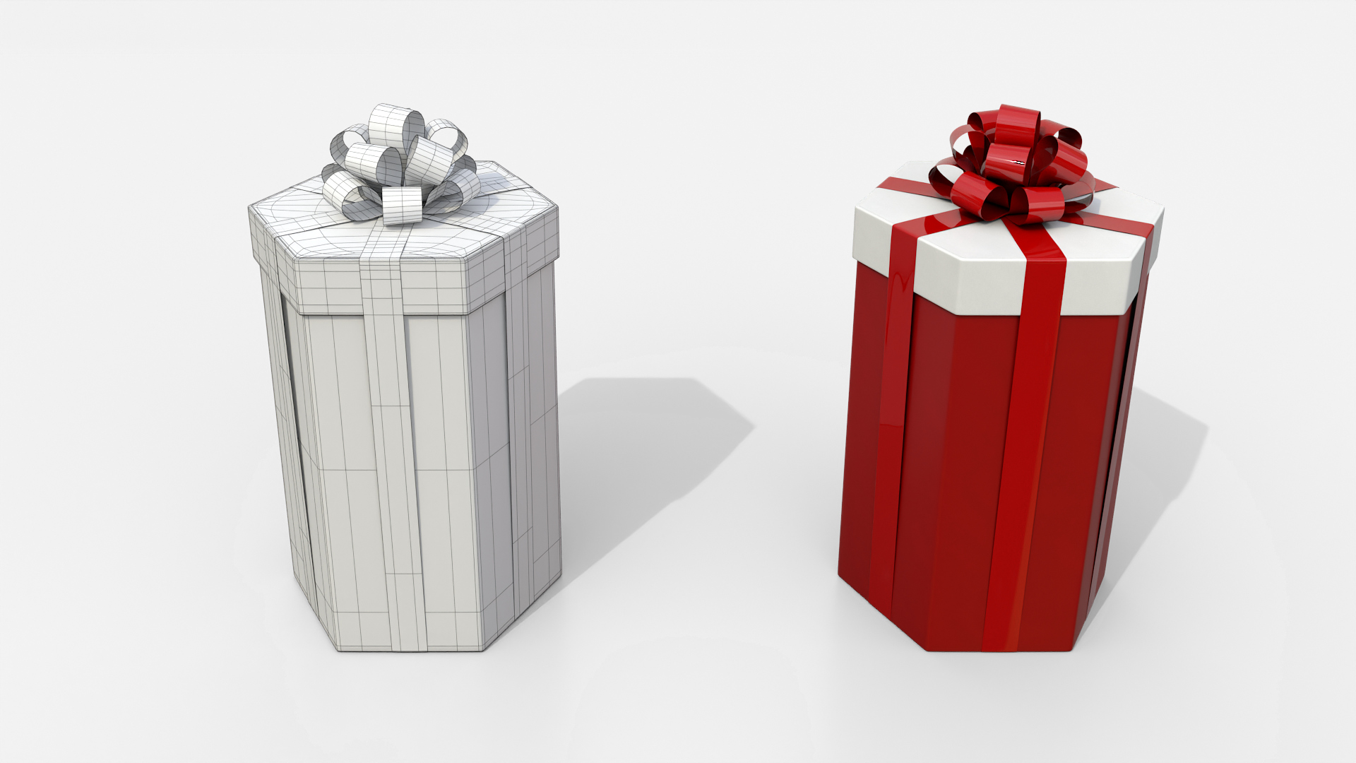 Gift Box - Tall Hexagon with Tied Ribbon Rosette 3D Model