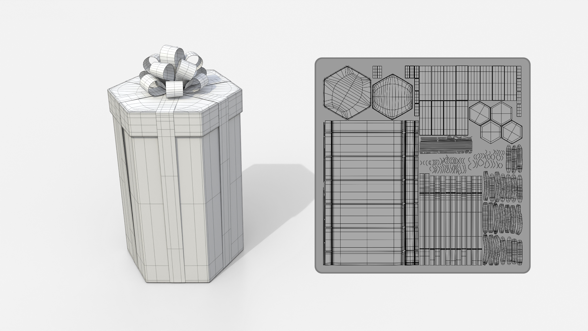 Gift Box - Tall Hexagon with Tied Ribbon Rosette 3D Model