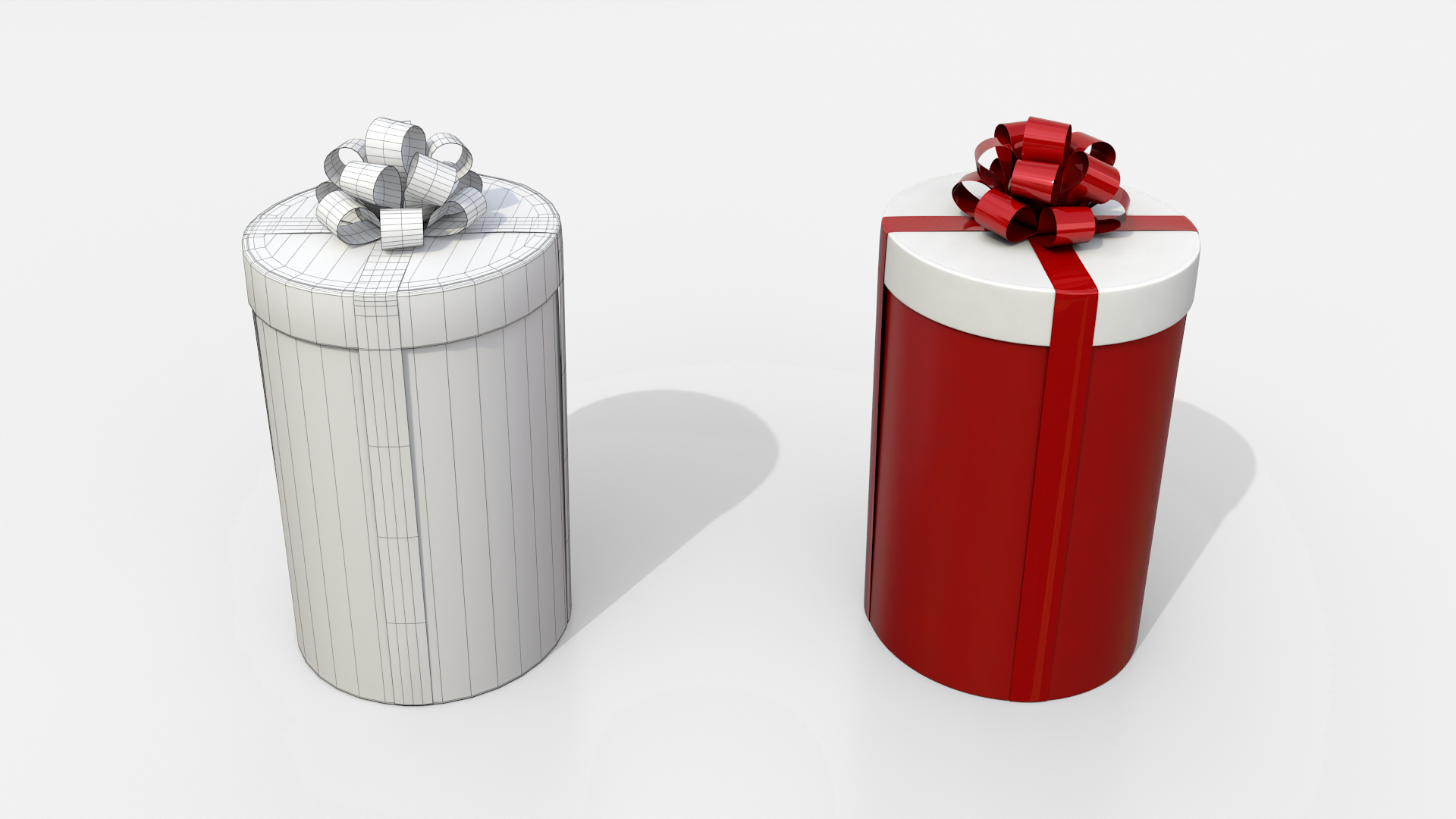 Gift Box - Tall Round with Tied Ribbon Rosette 3D Model