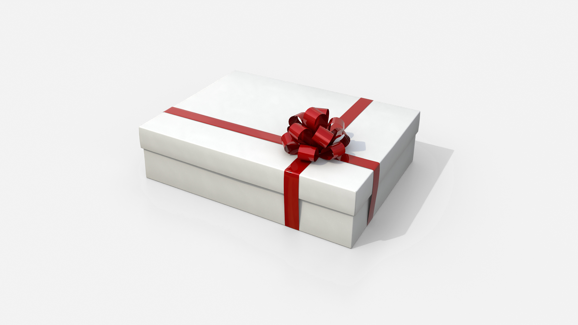 Gift Box - Wide Rectangular with Tied Ribbon Rosette 3D Model