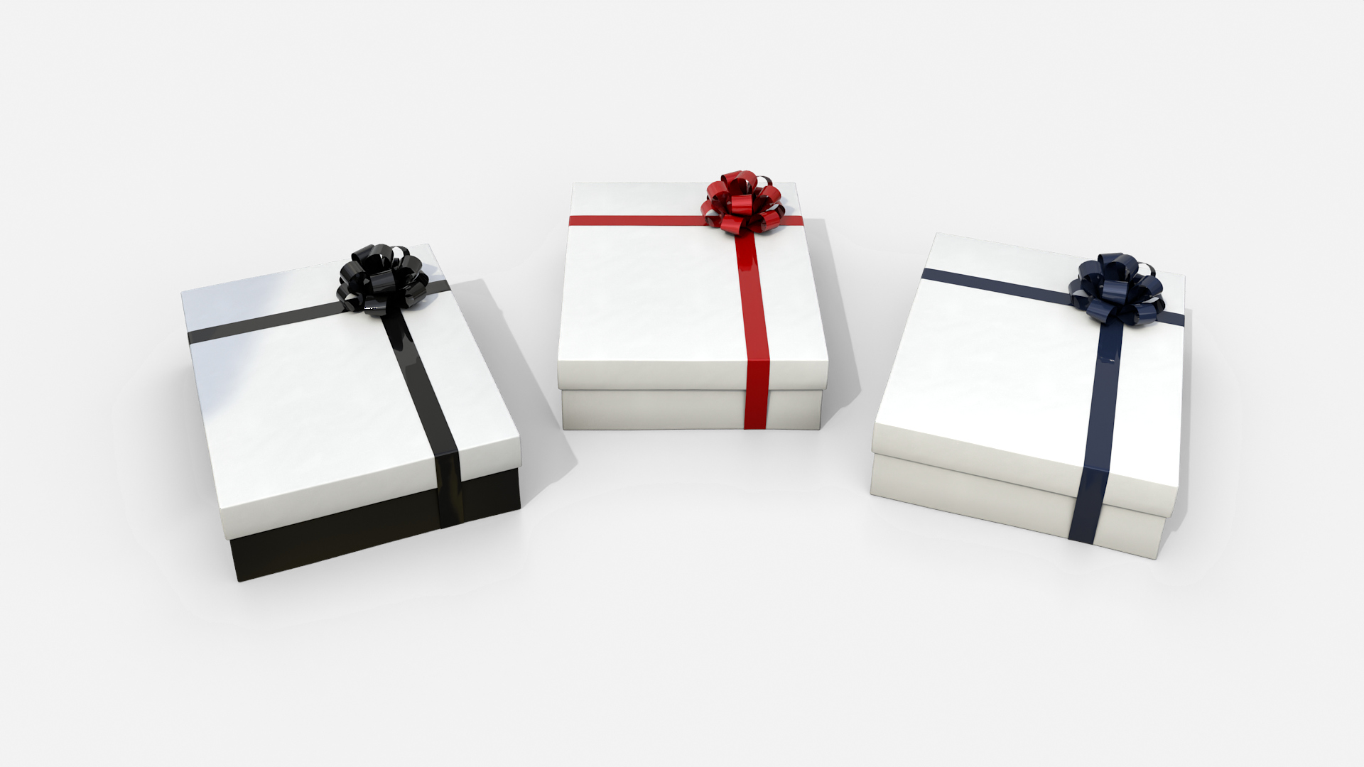 Gift Box - Wide Rectangular with Tied Ribbon Rosette 3D Model