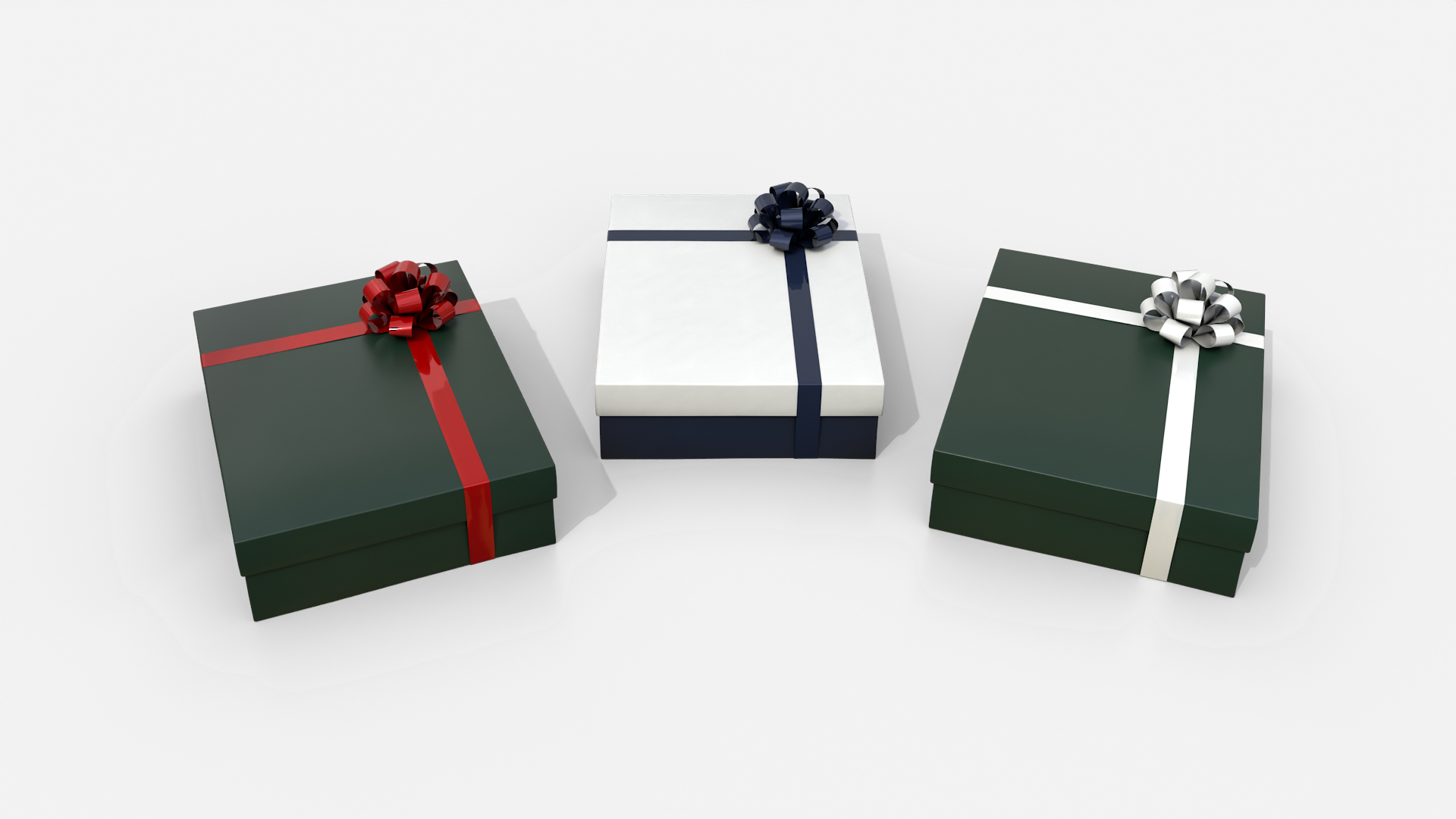 Gift Box - Wide Rectangular with Tied Ribbon Rosette 3D Model