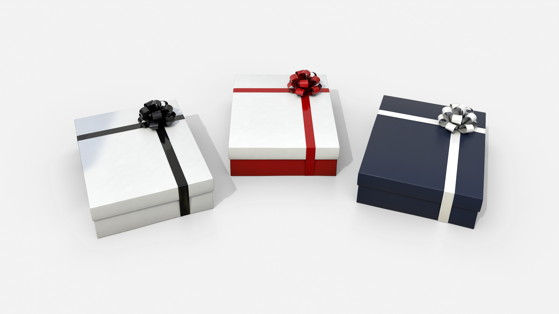 Gift Box - Wide Rectangular with Tied Ribbon Rosette 3D Model