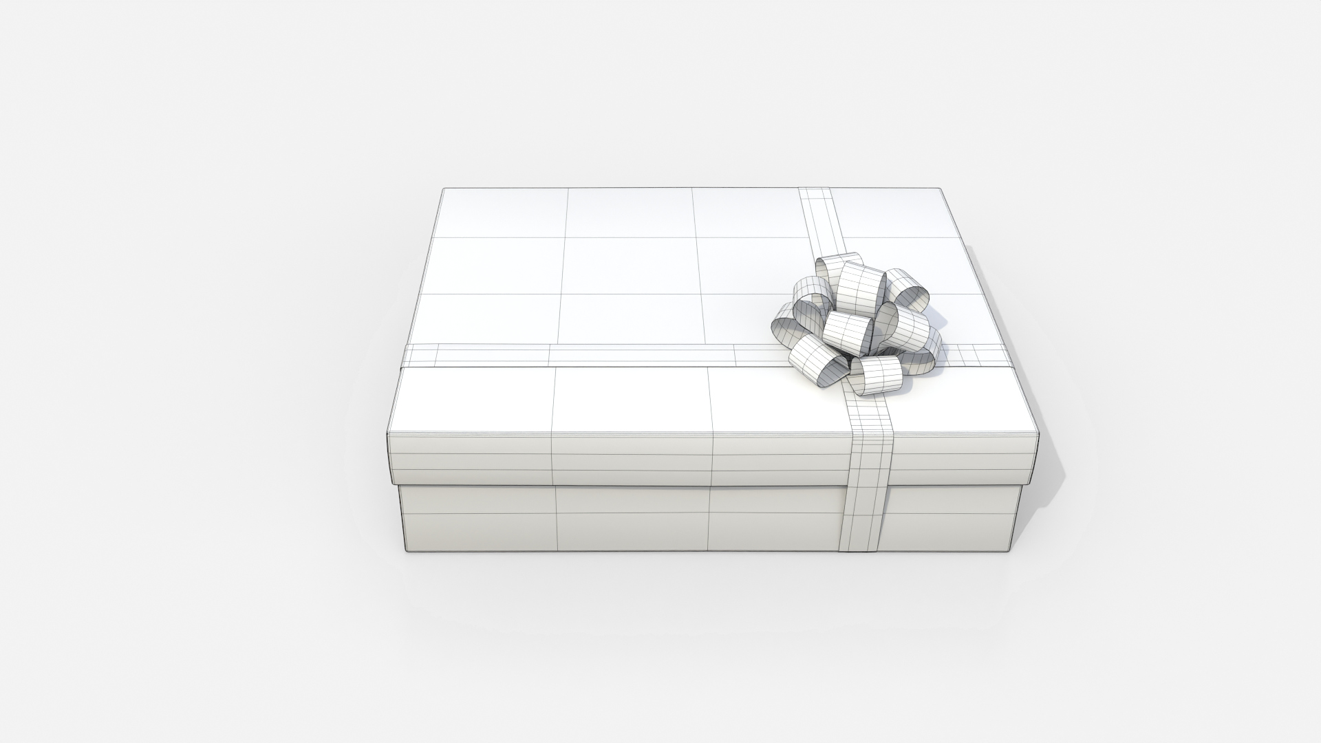 Gift Box - Wide Rectangular with Tied Ribbon Rosette 3D Model