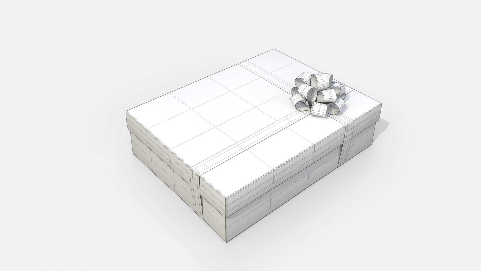 Gift Box - Wide Rectangular with Tied Ribbon Rosette 3D Model