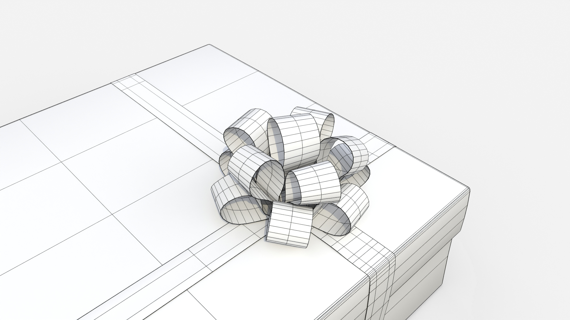 Gift Box - Wide Rectangular with Tied Ribbon Rosette 3D Model
