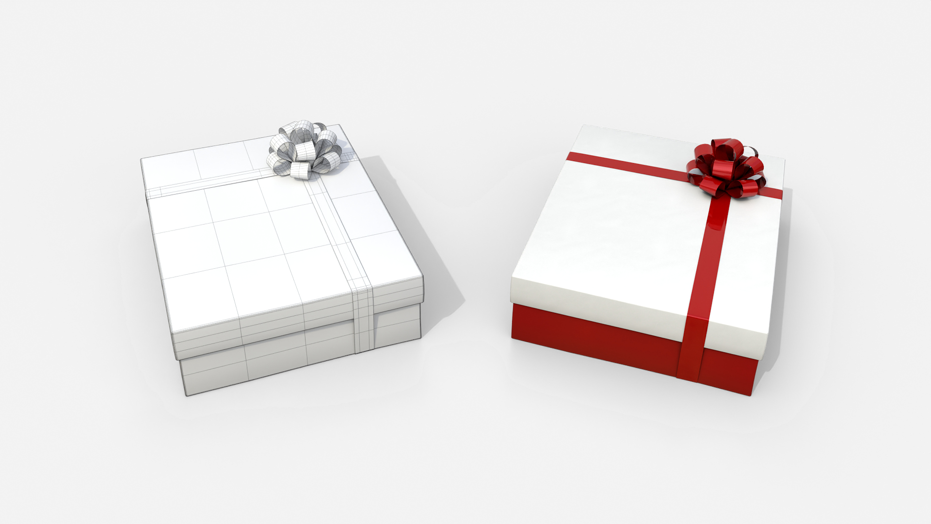 Gift Box - Wide Rectangular with Tied Ribbon Rosette 3D Model
