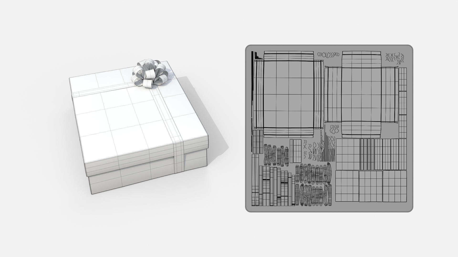 Gift Box - Wide Rectangular with Tied Ribbon Rosette 3D Model