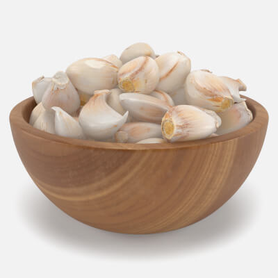 Garlic Clove in Wooden Bowl