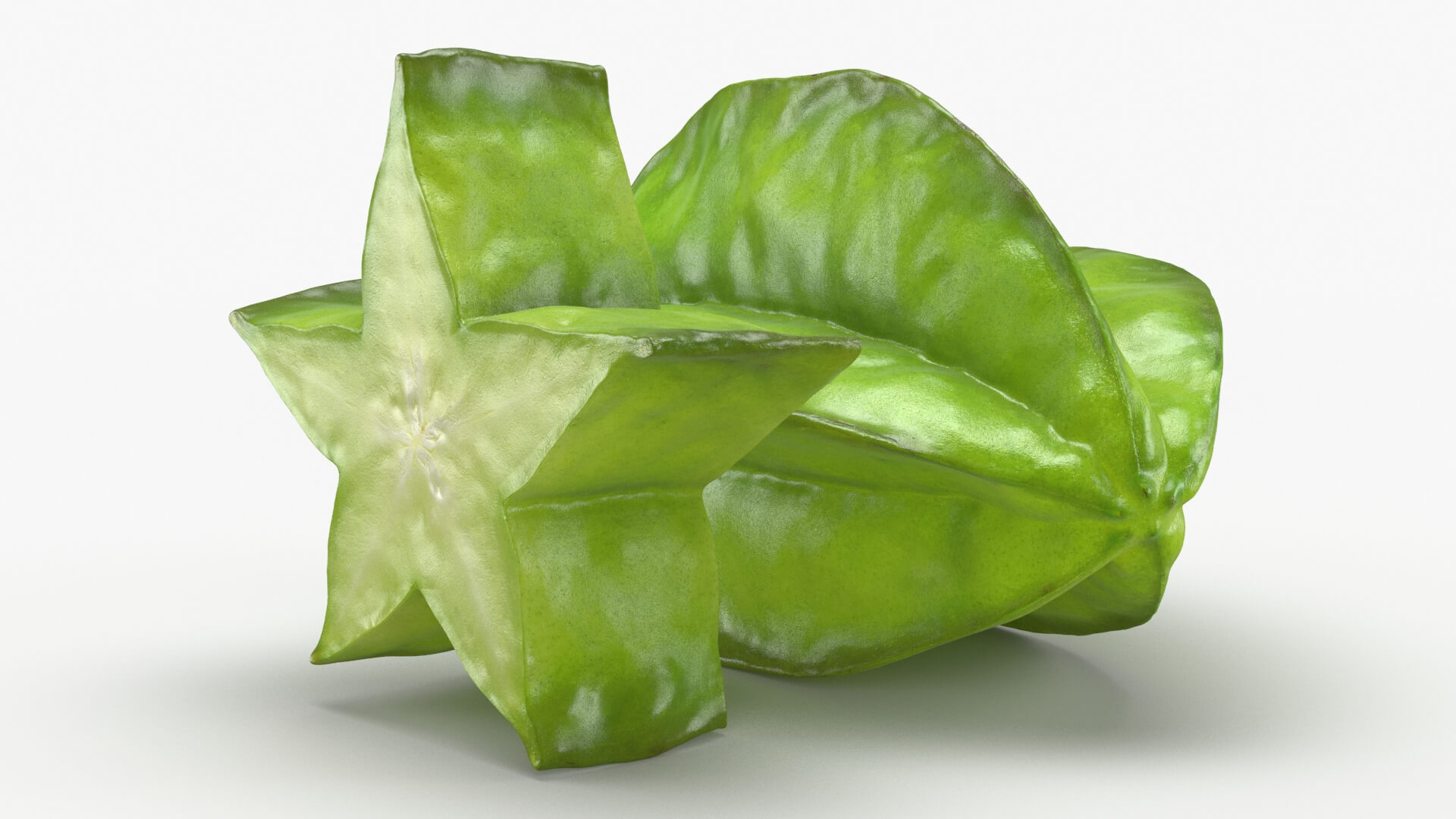 Green Star Fruit and Slice 3D Model
