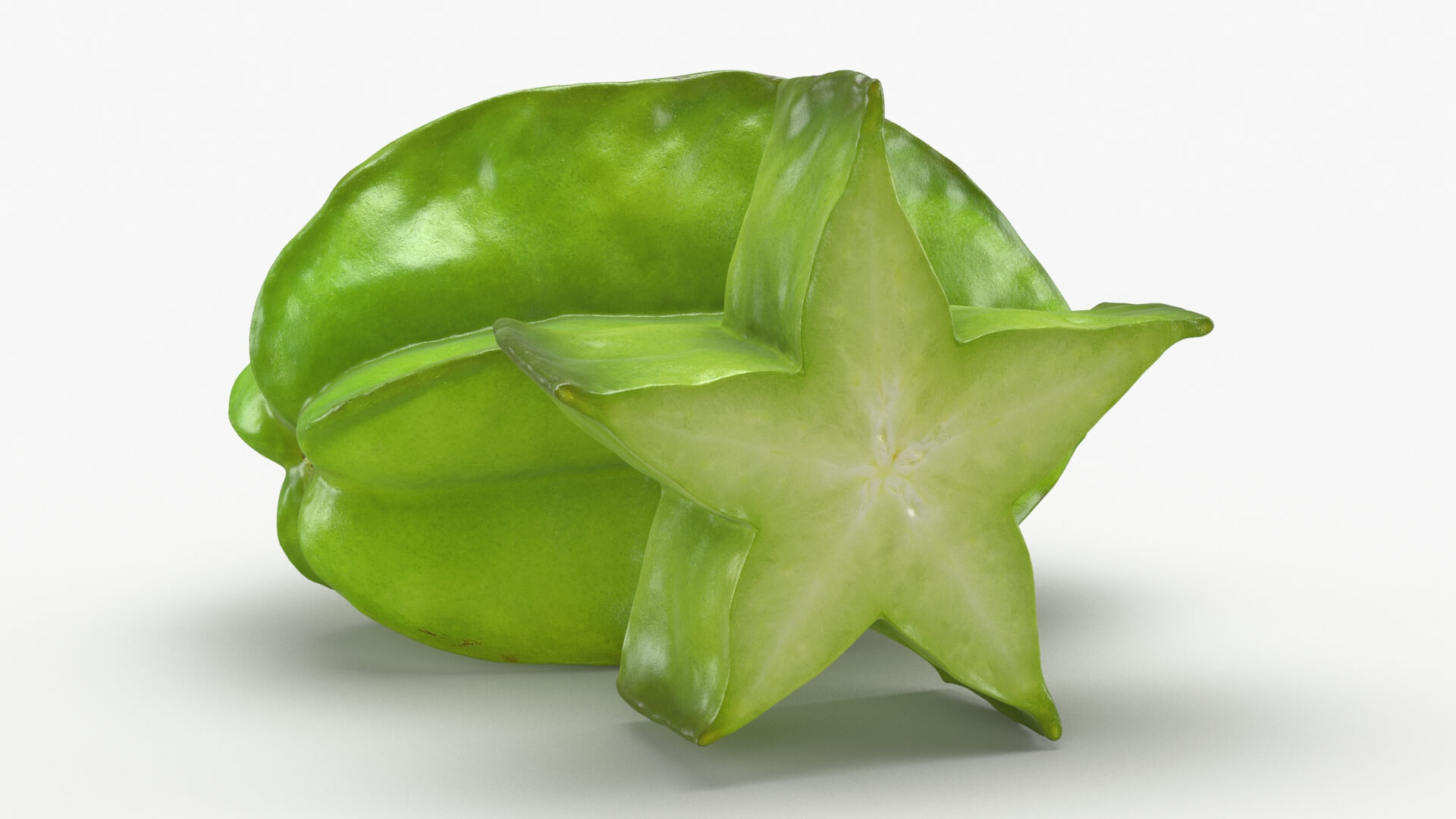 Green Star Fruit and Slice 3D Model